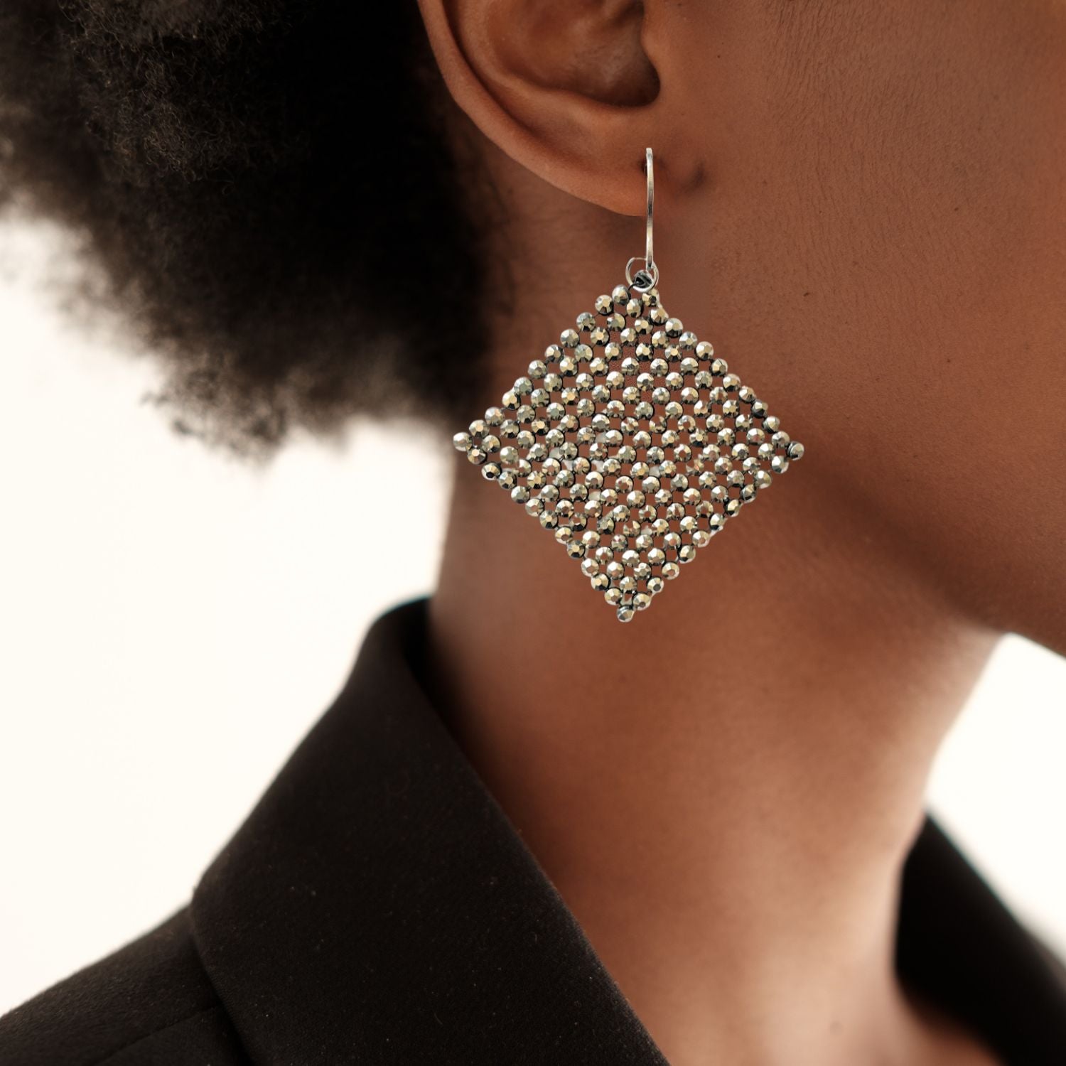 Silver Chainmail Mesh Statement Earrings