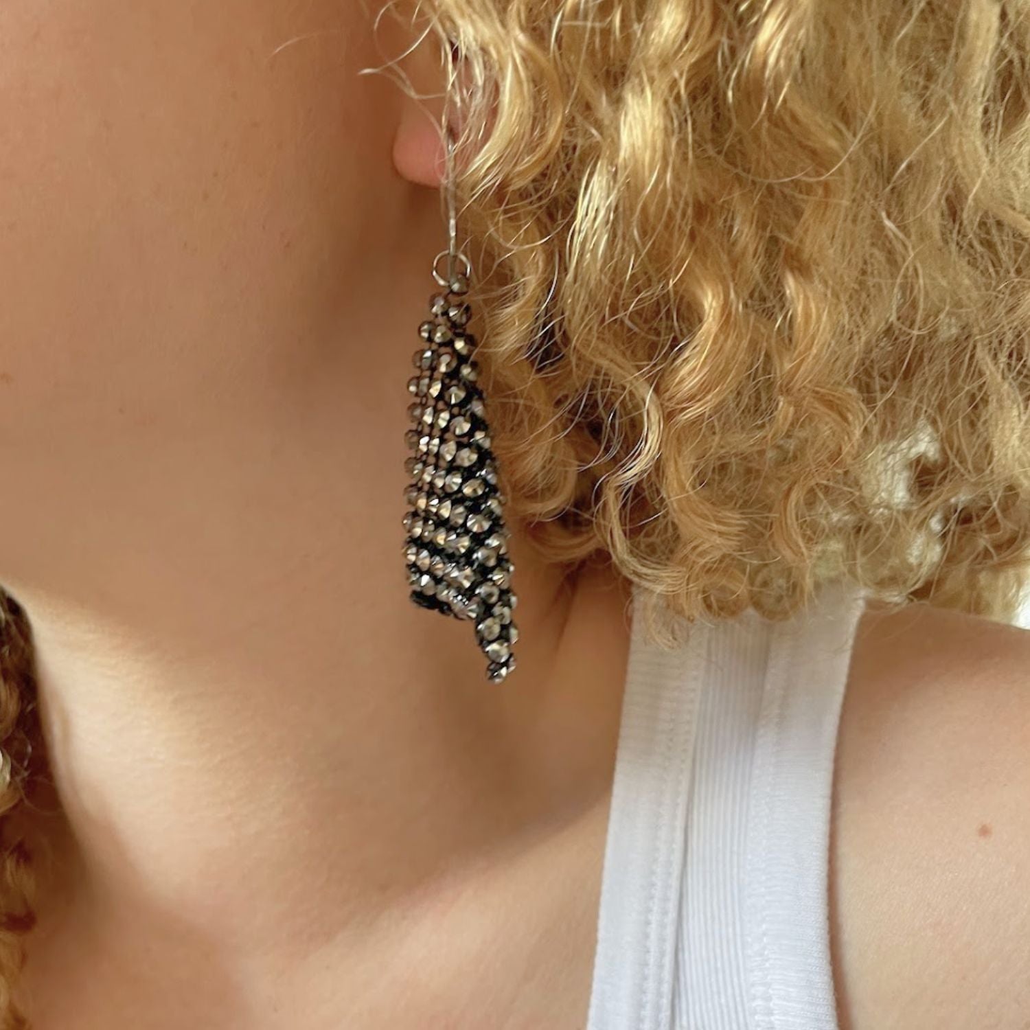 Silver Chainmail Mesh Statement Earrings