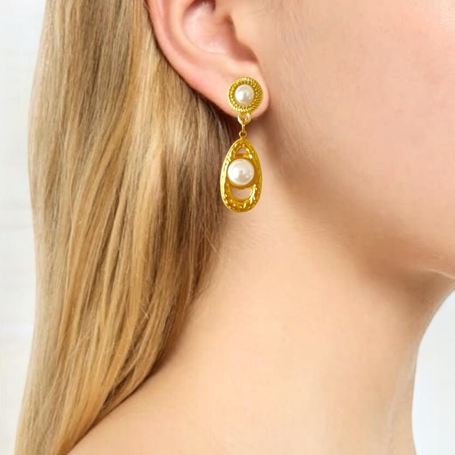 Sterling Silver 18K Gold-Plated Drop Earrings with Freshwater Pearls