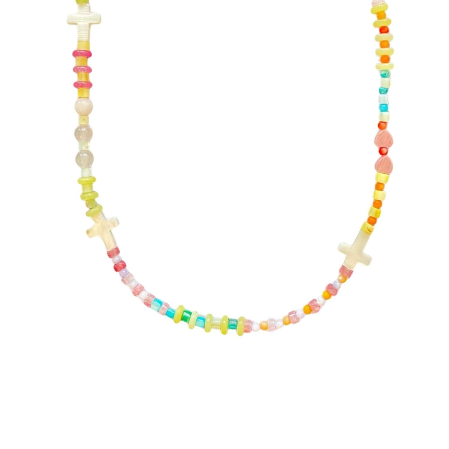 Multicolour Beaded Necklace with Shell and Quartz