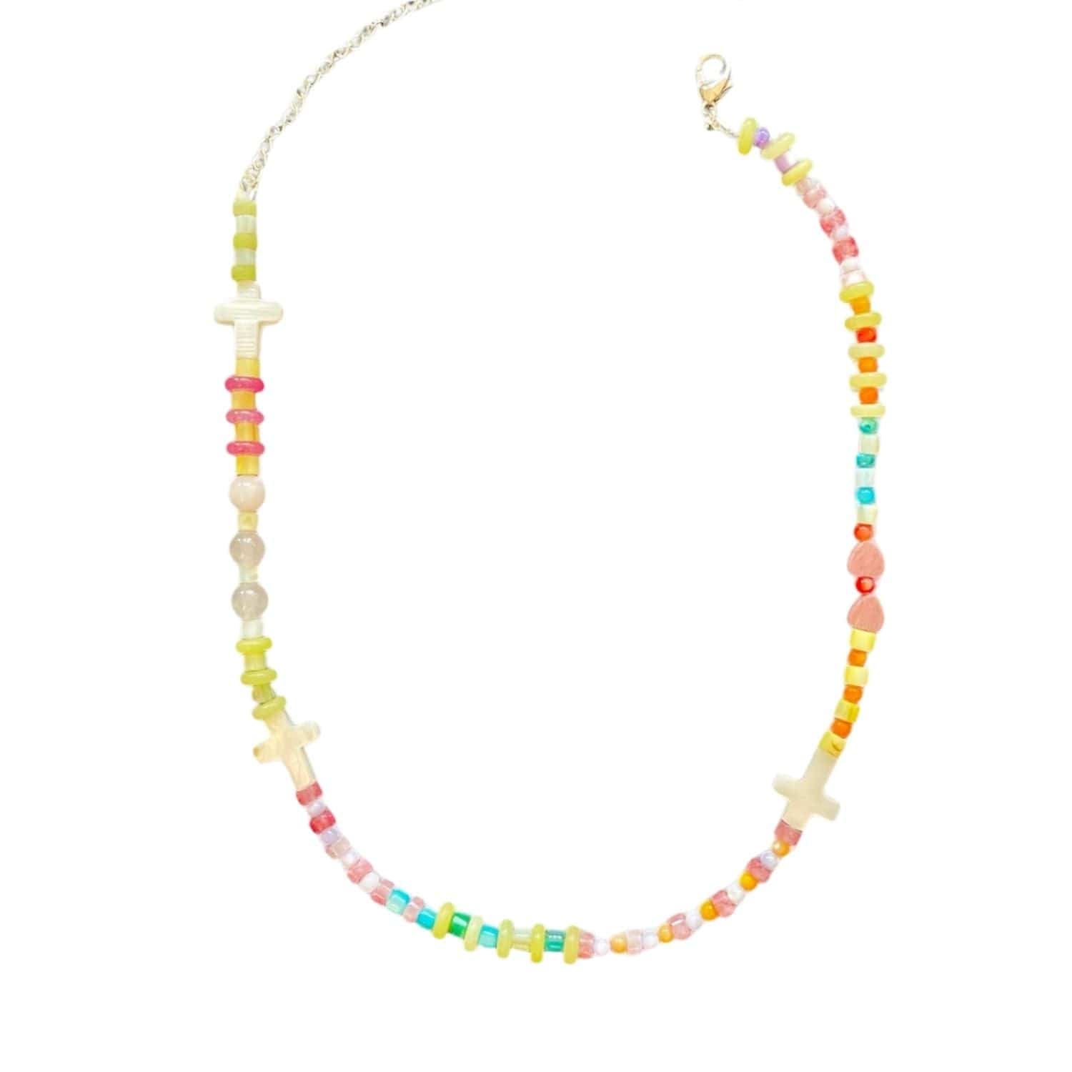 Multicolour Beaded Necklace with Shell and Quartz