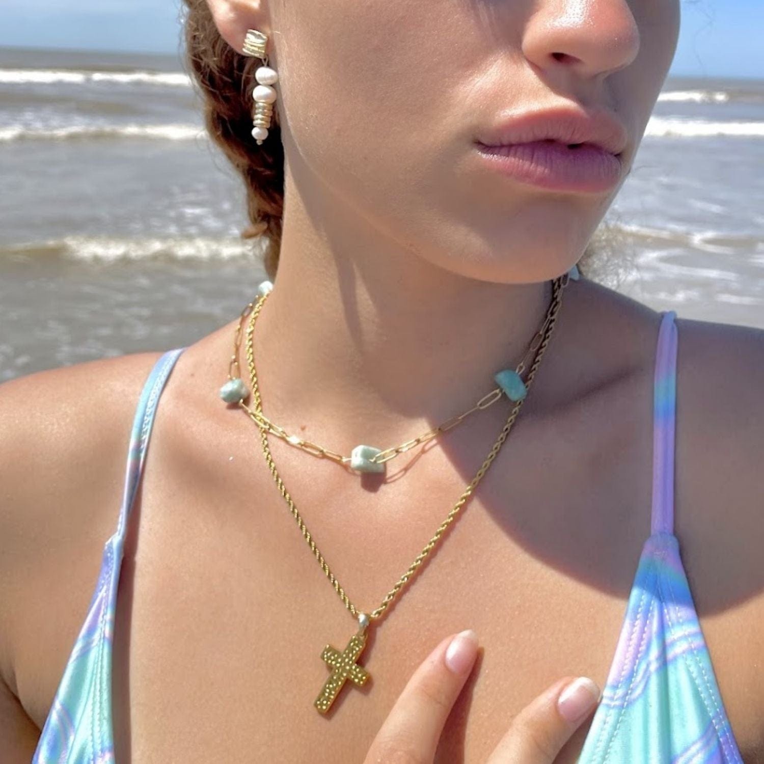 Rope Chain Necklace with Gold-Plated Textured Cross