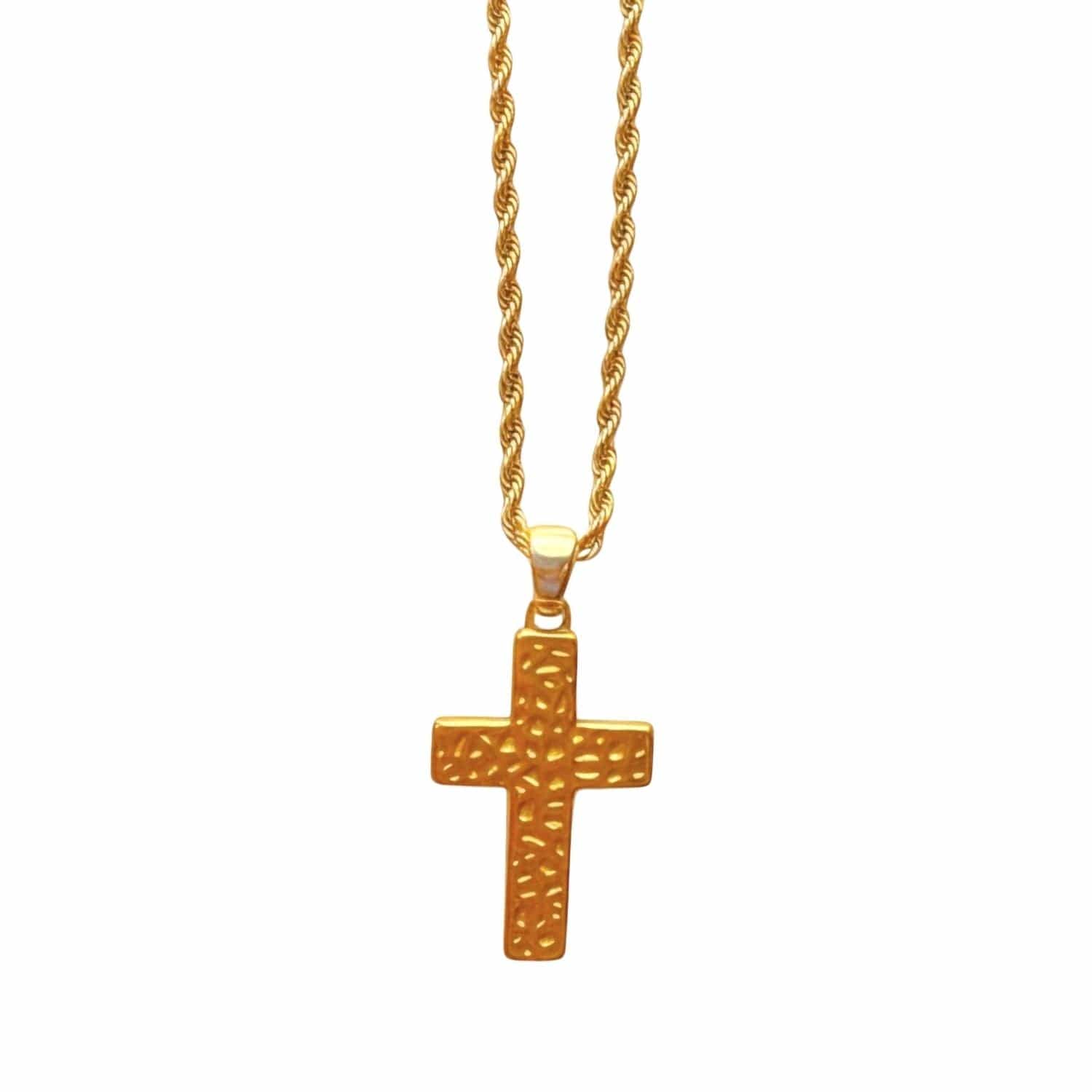 Rope Chain Necklace with Gold-Plated Textured Cross