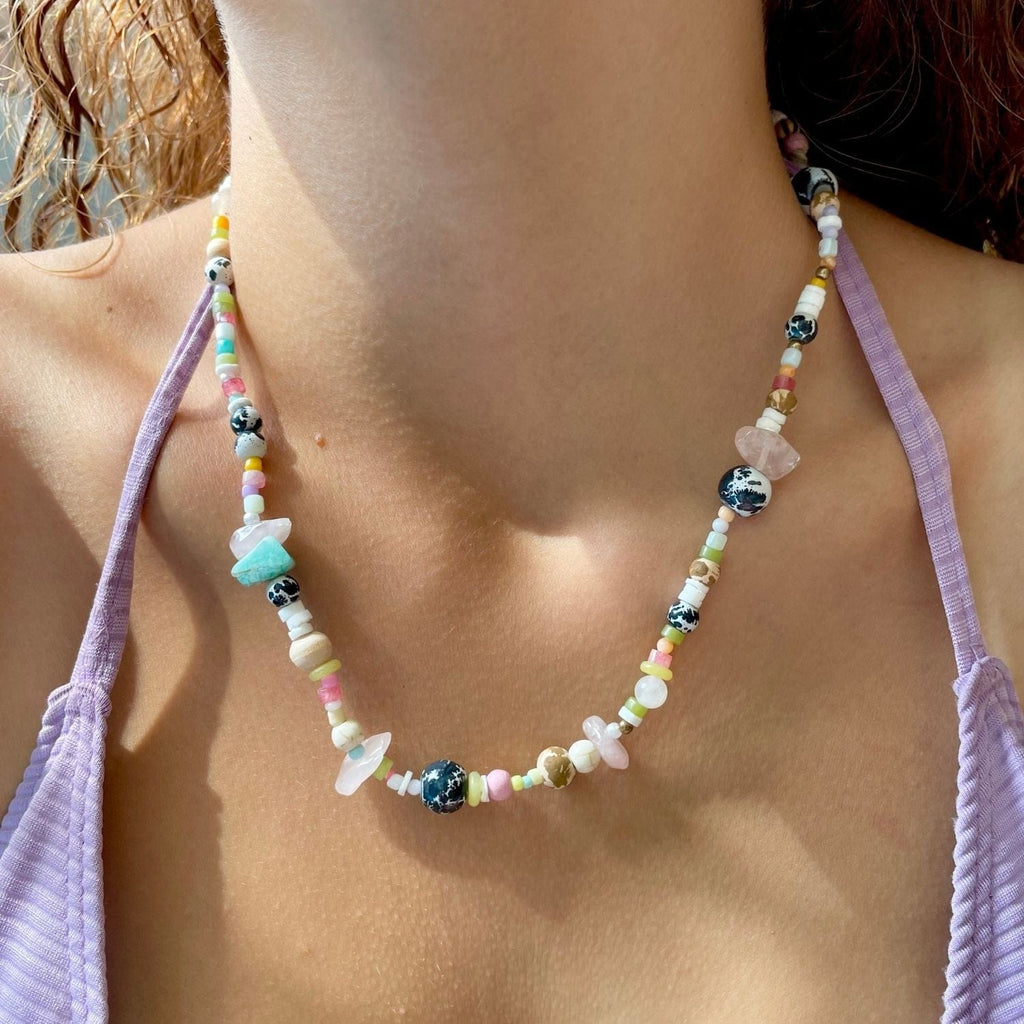 Dalmata- Beaded Necklace with Rose Quartz