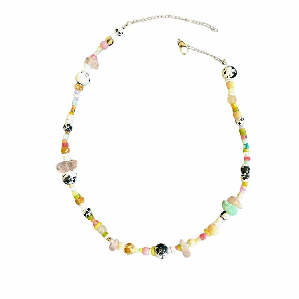 Dalmata- Beaded Necklace with Rose Quartz