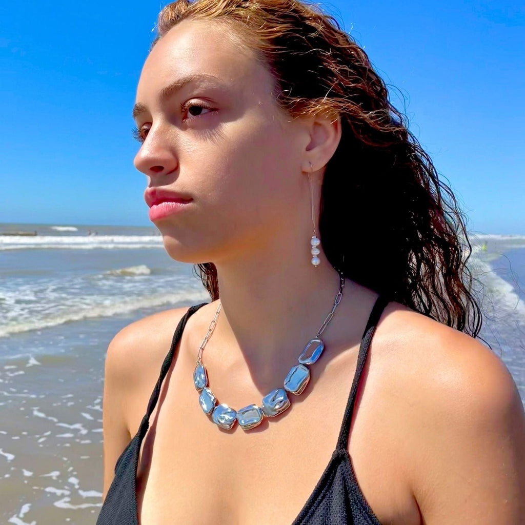 Renata- Baroque Resin Pearls and Silver-Plated Chains