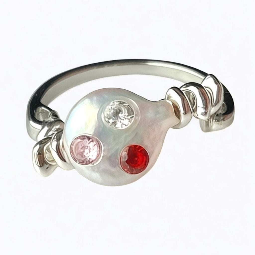 Chunky Akoya Pearl Cocktail Ring with Colour Zirconia – Silver Plated