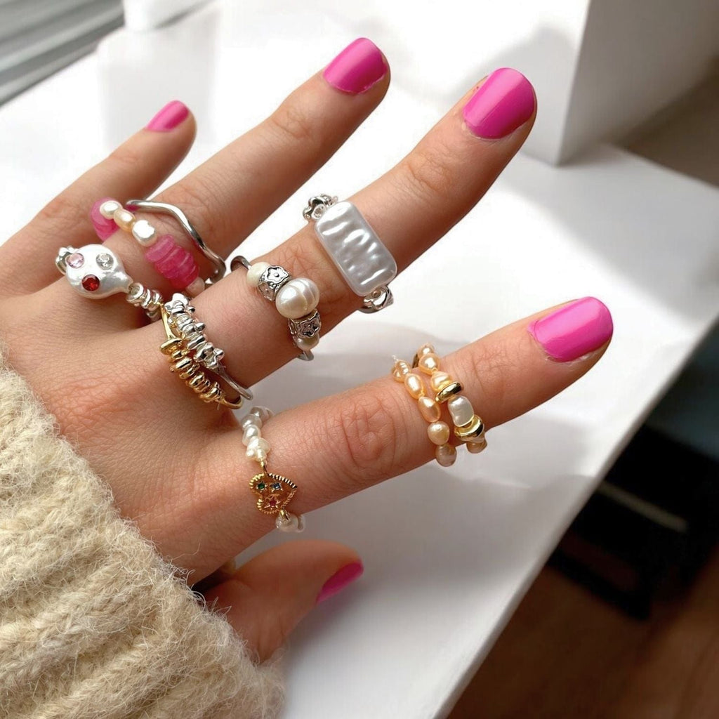 Chunky Akoya Pearl Cocktail Ring with Colour Zirconia – Silver Plated