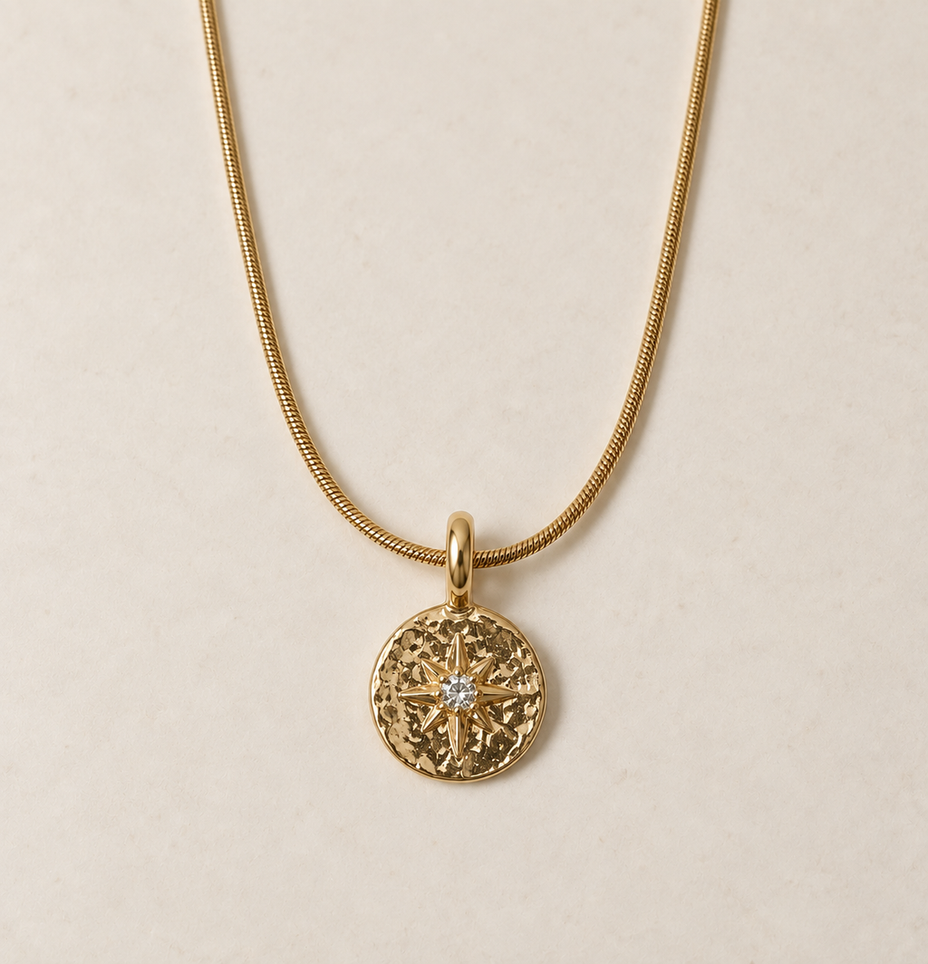 Gold Coin Pendant Necklace – Diamond-Look Star