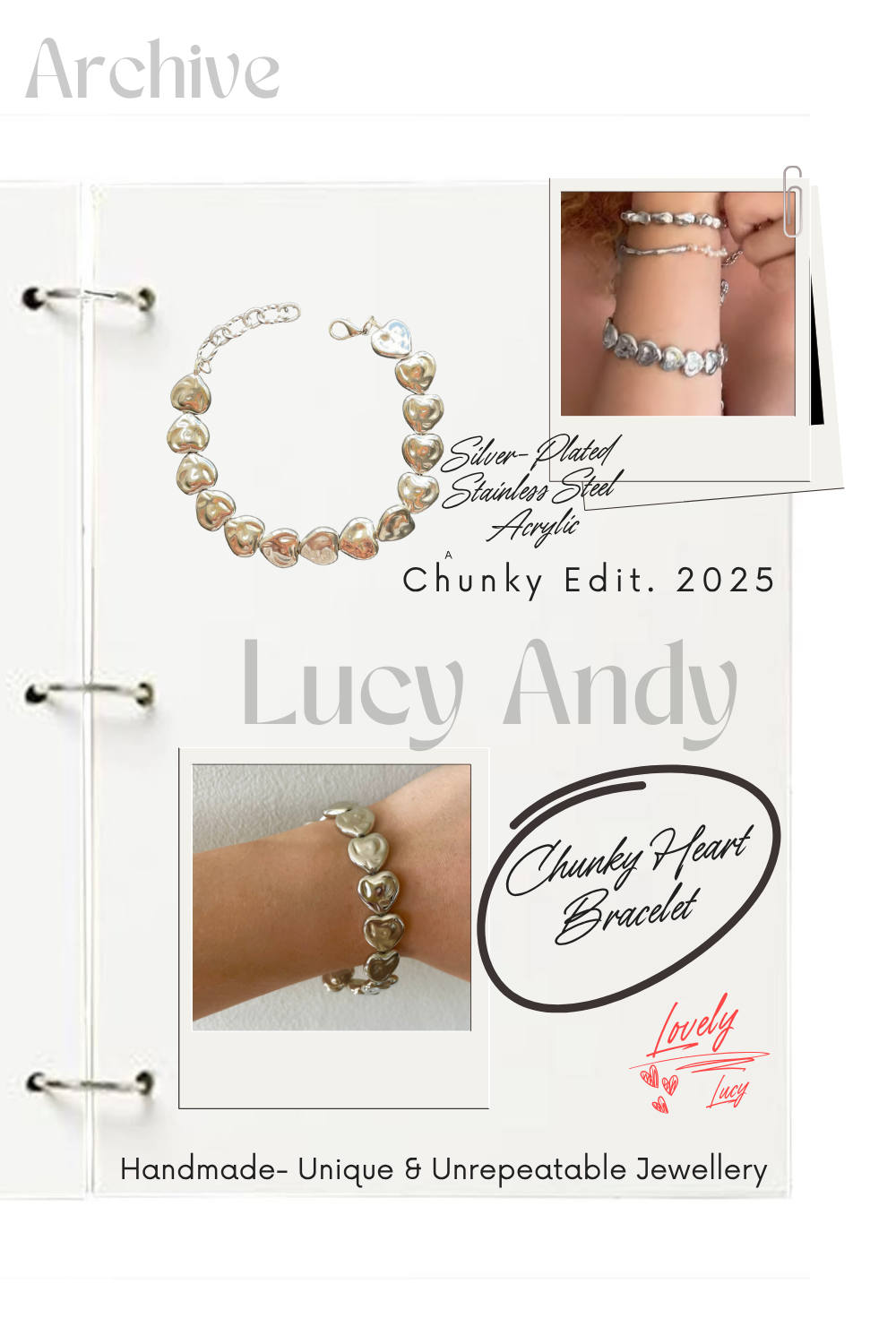 Heartbeat Chunky – Silver-Plated Acrylic Heart Bracelet