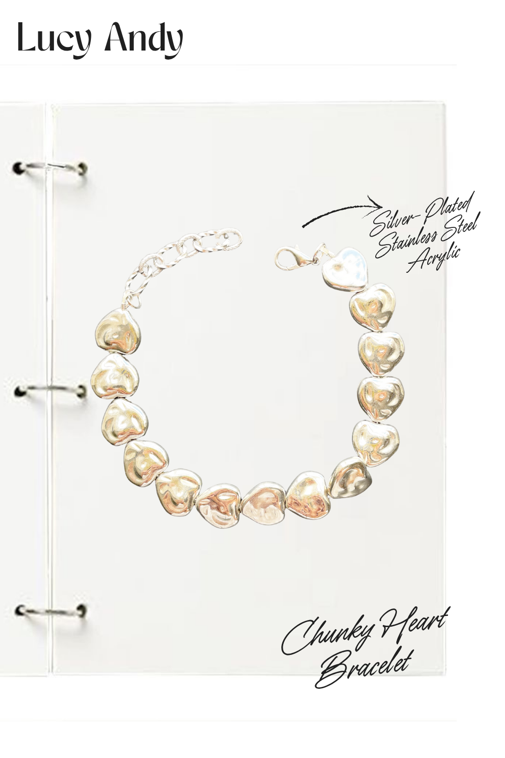 Heartbeat Chunky – Silver-Plated Acrylic Heart Bracelet