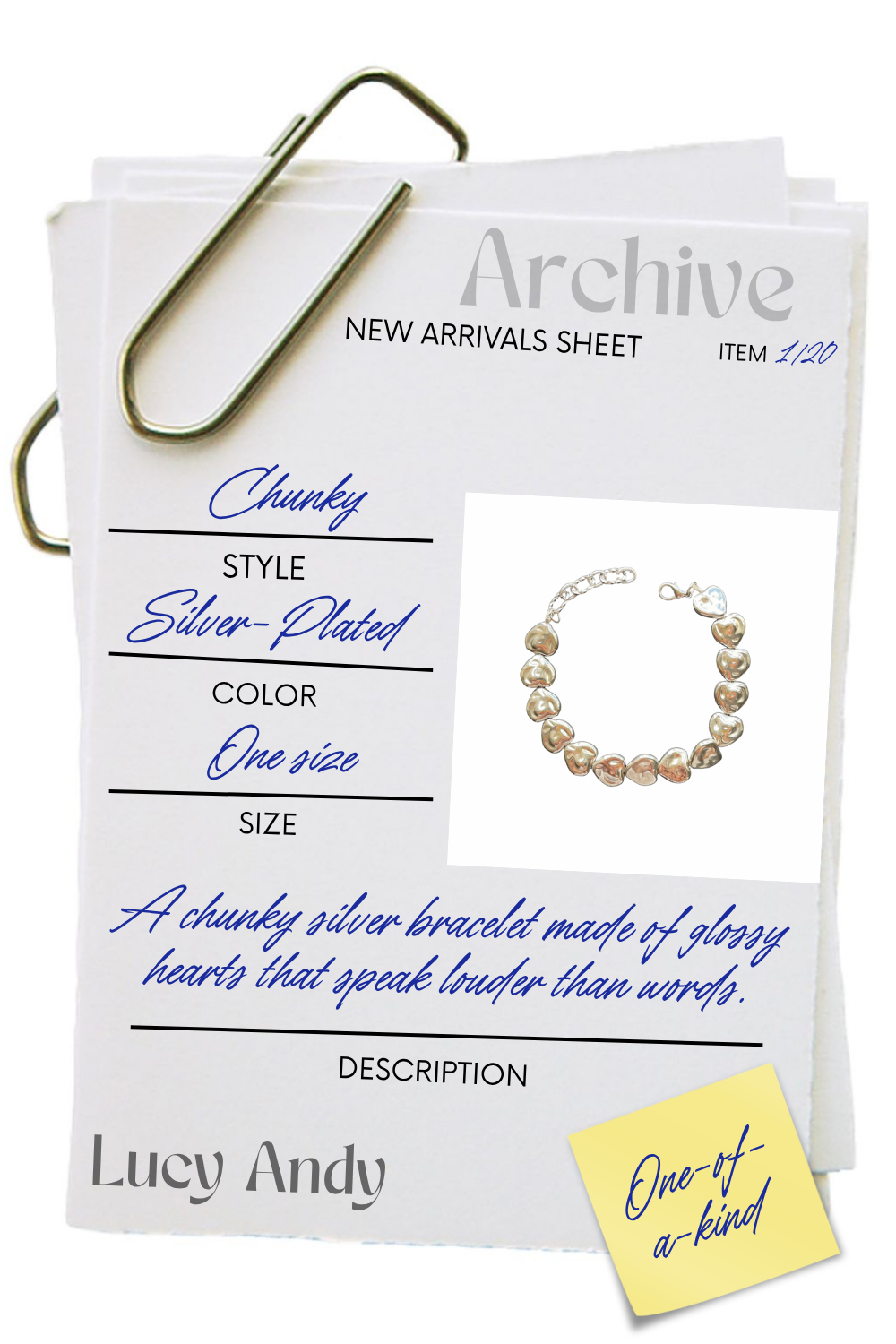 Heartbeat Chunky – Silver-Plated Acrylic Heart Bracelet