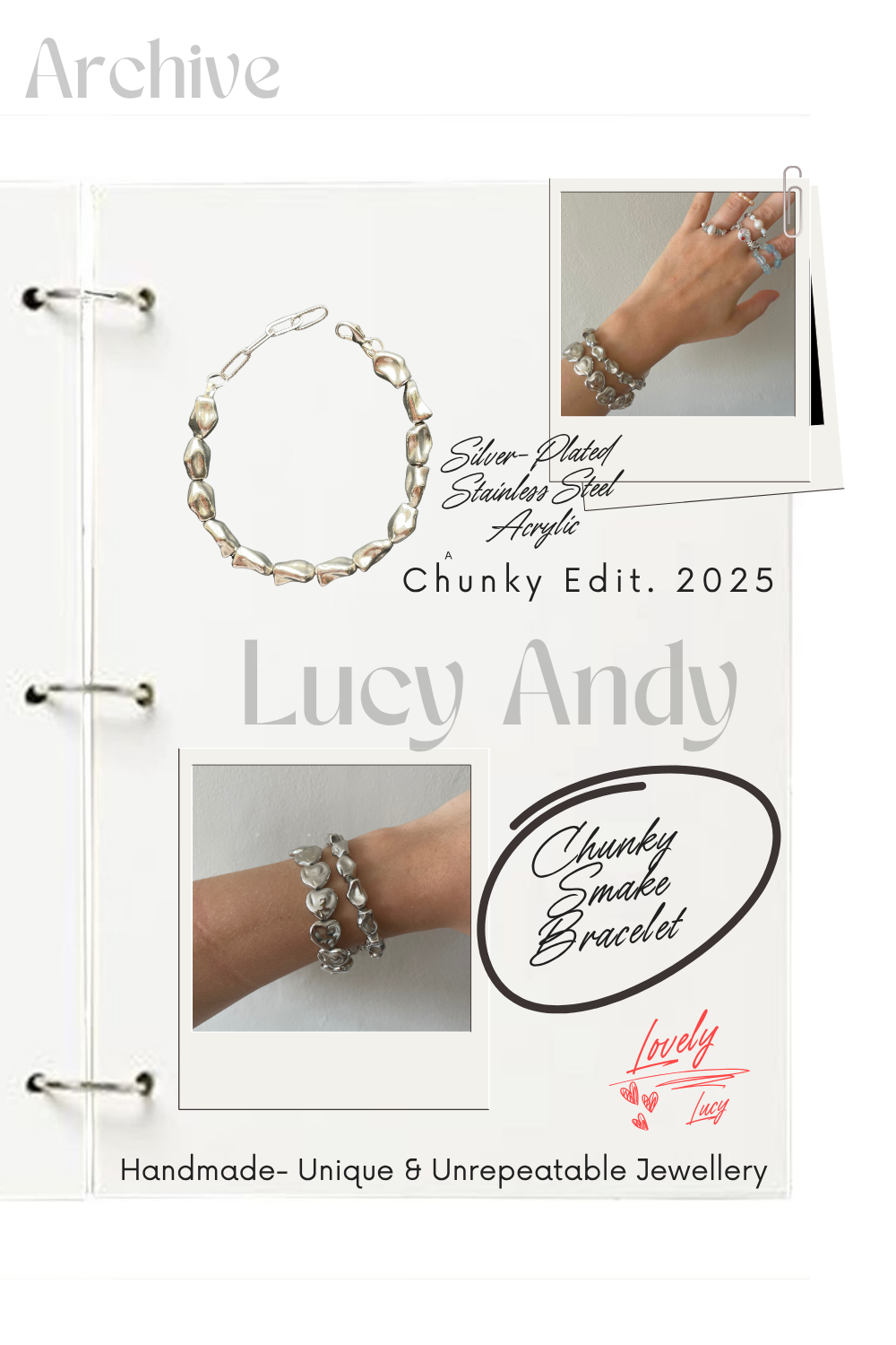 Heartbeat Chunky – Silver-Plated Acrylic Heart Bracelet