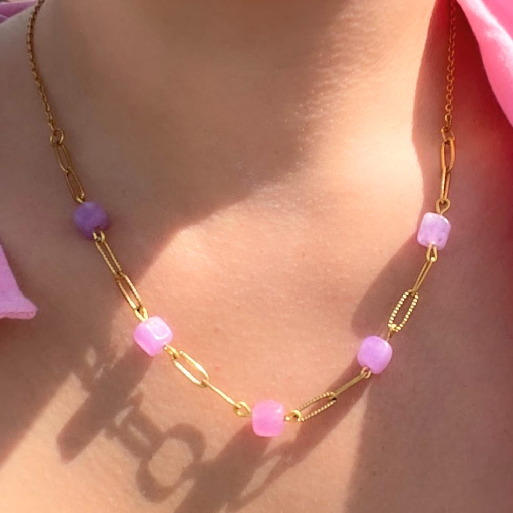 Lavender Link Necklace – Amethyst Cube Beads Handmade in London