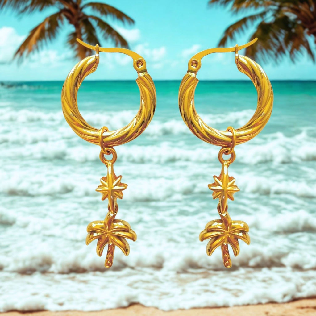 Bilbao Twisted Hoop Earrings with Palm Charm