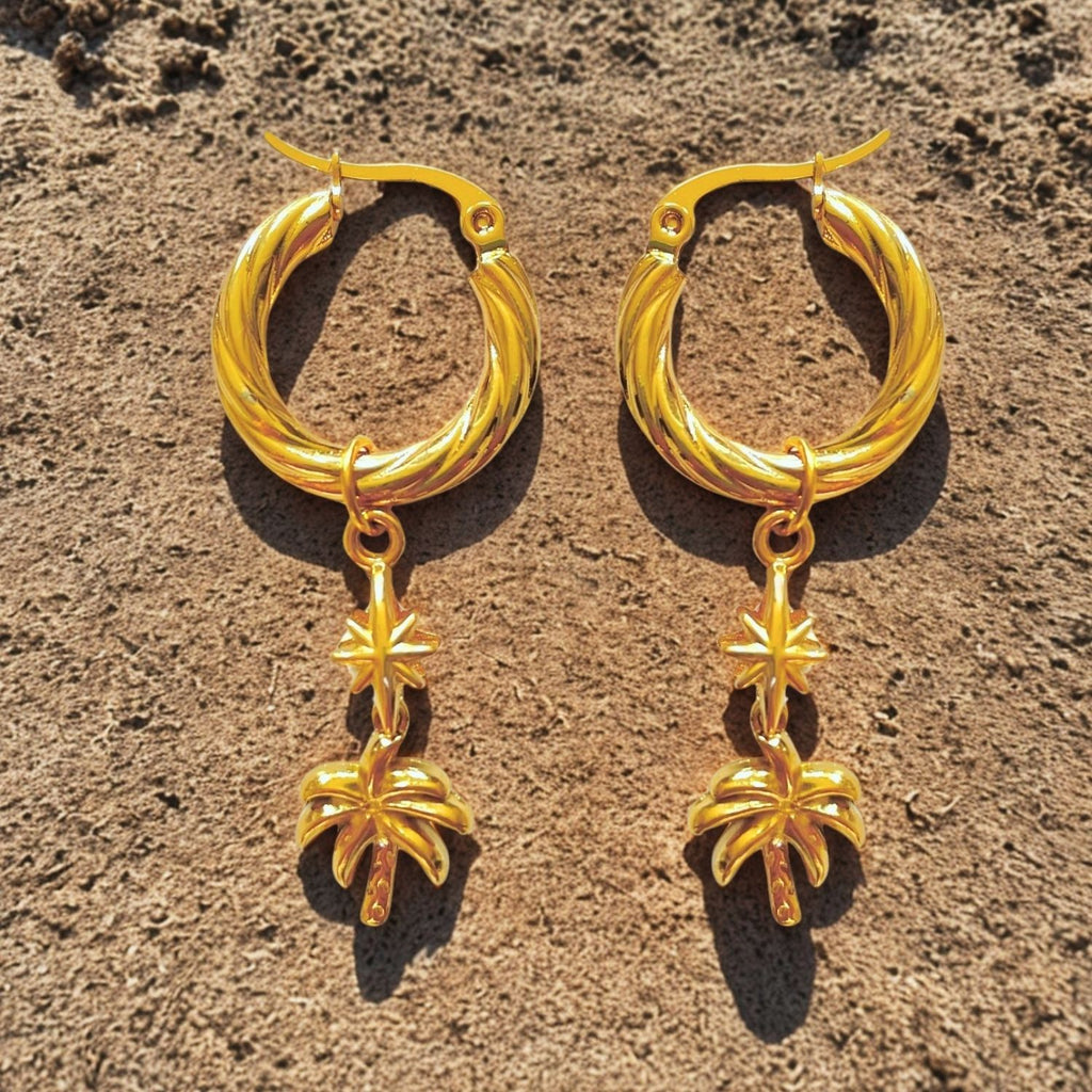 Bilbao Twisted Hoop Earrings with Palm Charm