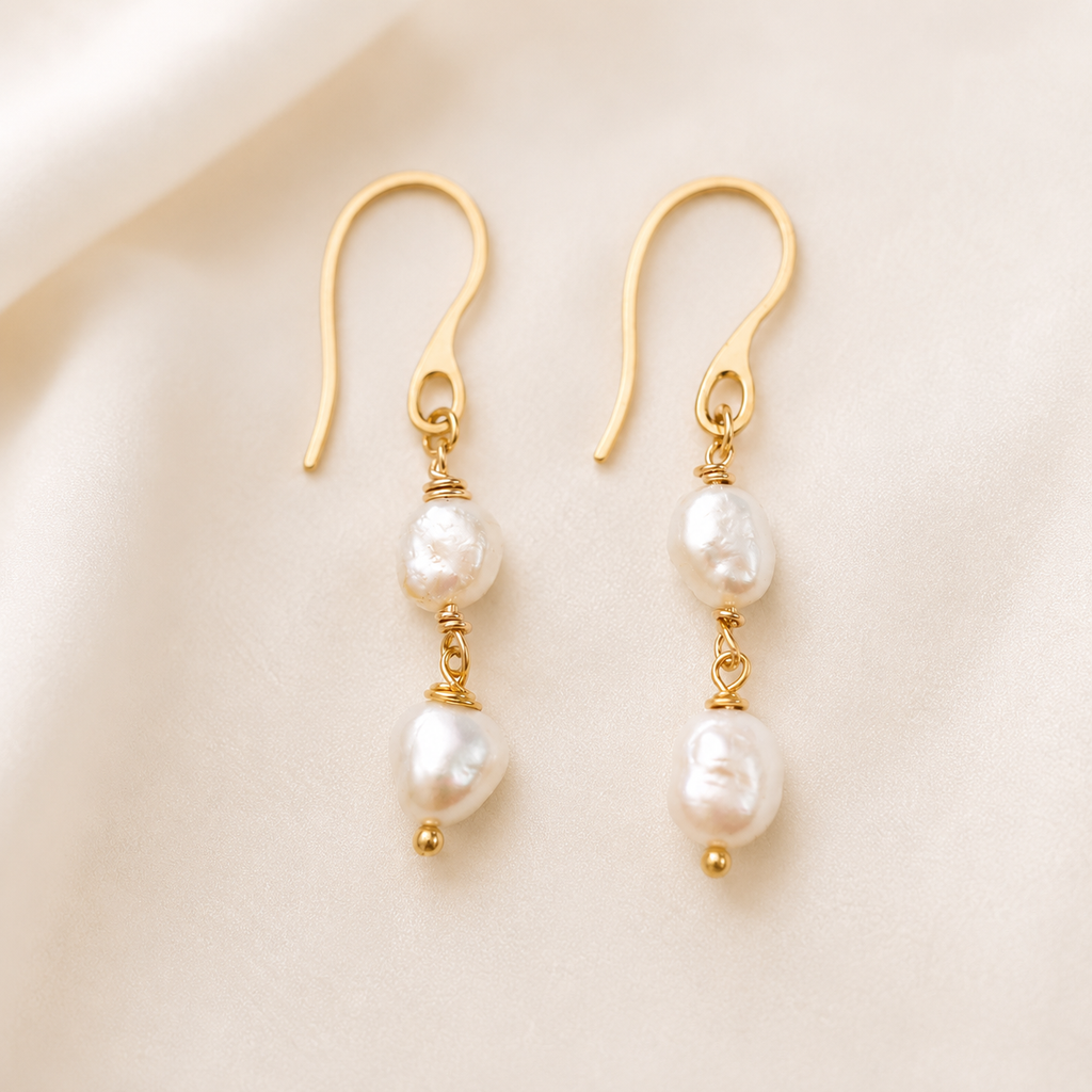 Nebraska Double Baroque Pearl Drop Earrings