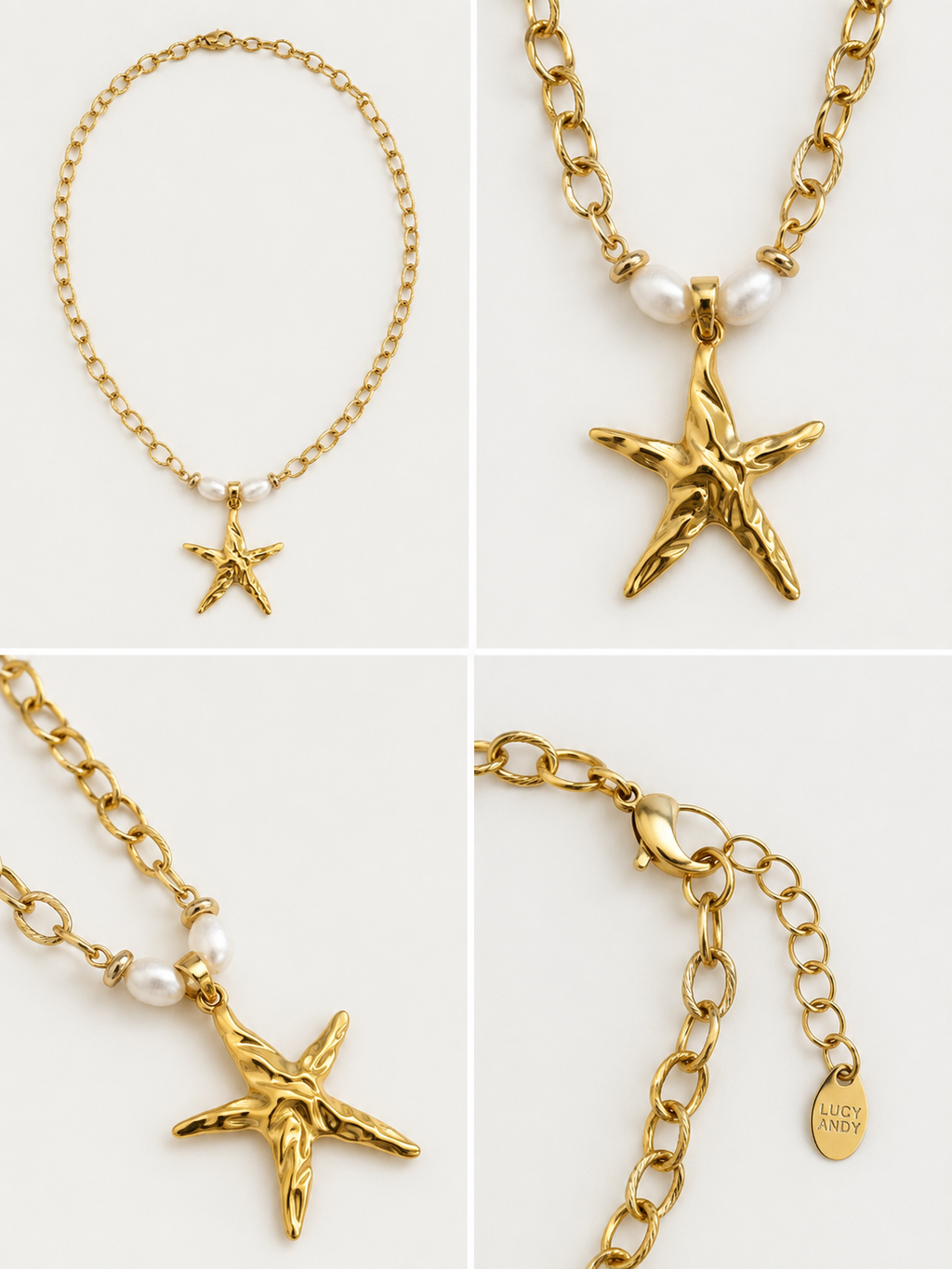 Stella Starfish & Pearl Link Necklace