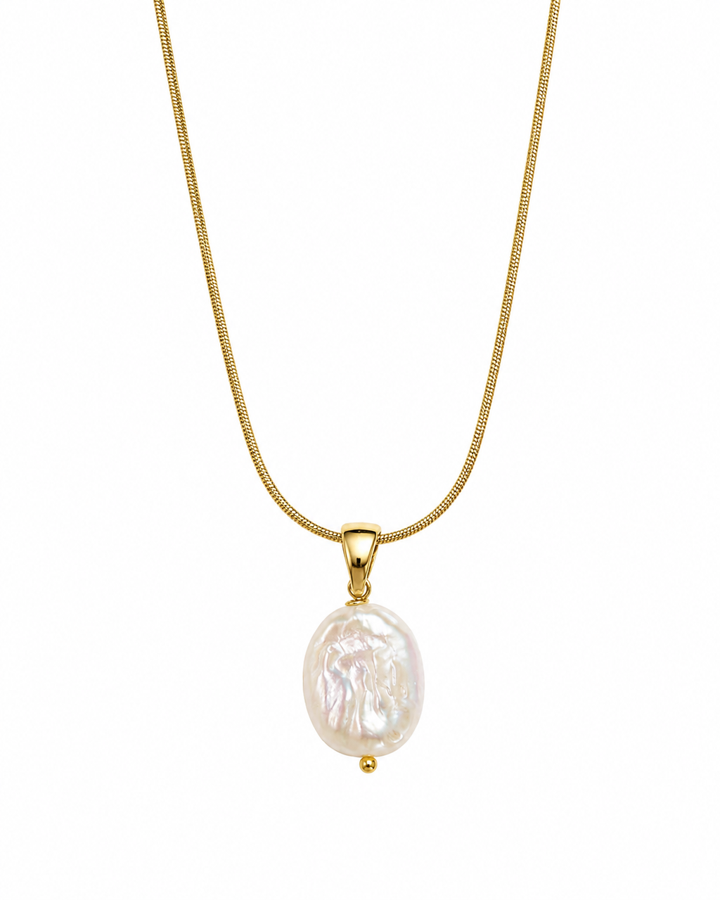 Selene Snake Chain Pearl Pendant Necklace