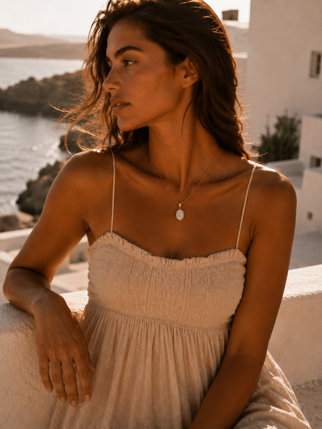 Selene Snake Chain Pearl Pendant Necklace