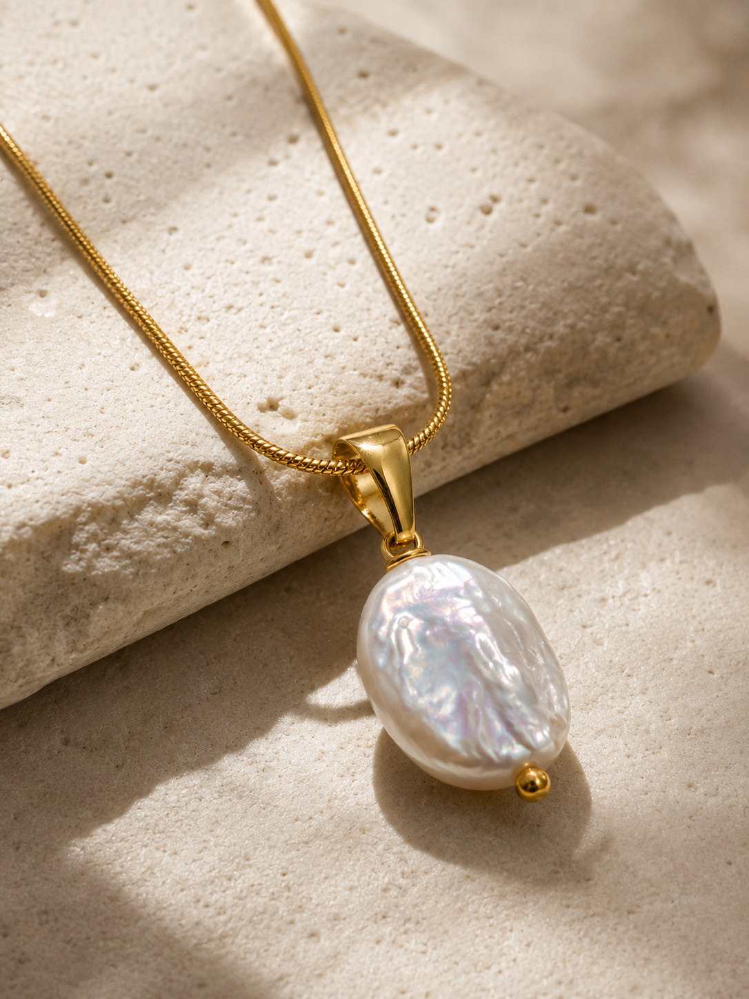 Selene Snake Chain Pearl Pendant Necklace