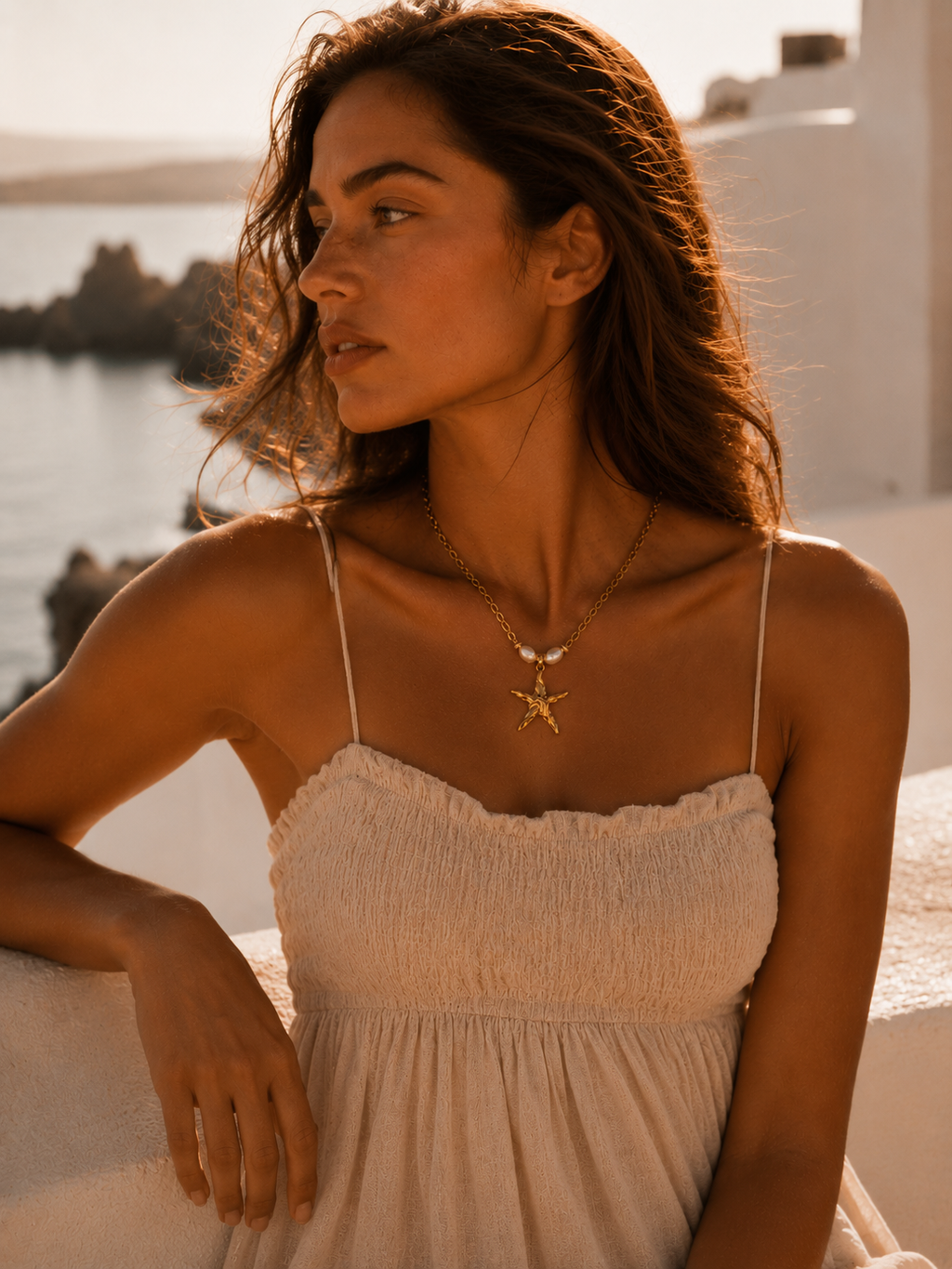 Stella Starfish & Pearl Link Necklace