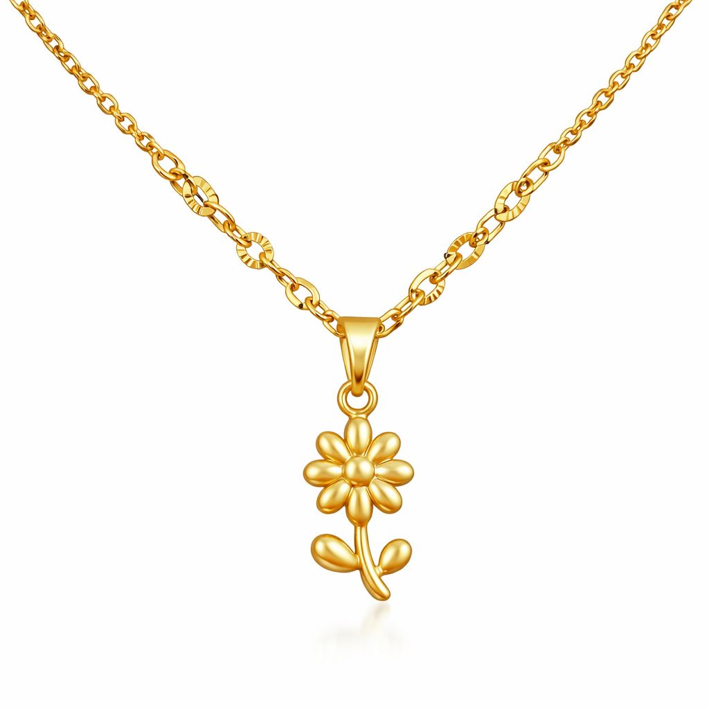 Flower Charm Necklace – Double Chain 18K Gold Plated Stainless Steel