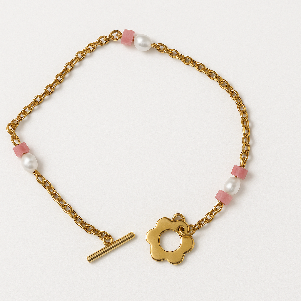 Blossom Pearl & Pink Gemstone Toggle Bracelet