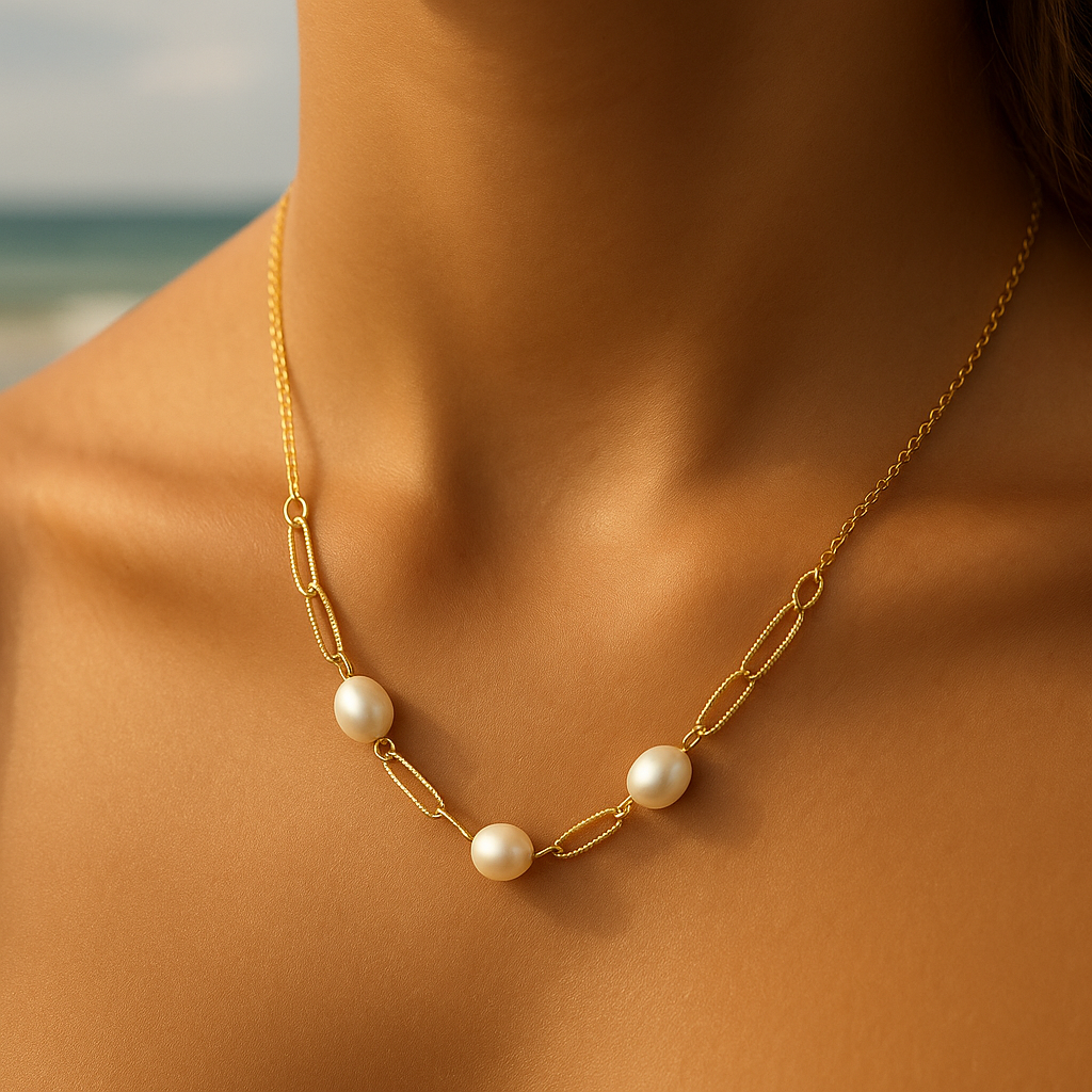 Cartagena – Freshwater Pearl Pendant Necklace on 18K Gold Chain