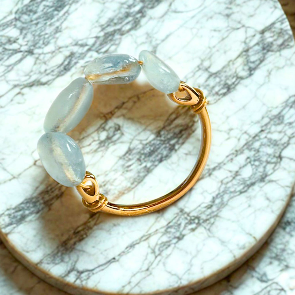 Handmade Gold or Silver-Plated Ring with Aquamarine Beads-Statement rings