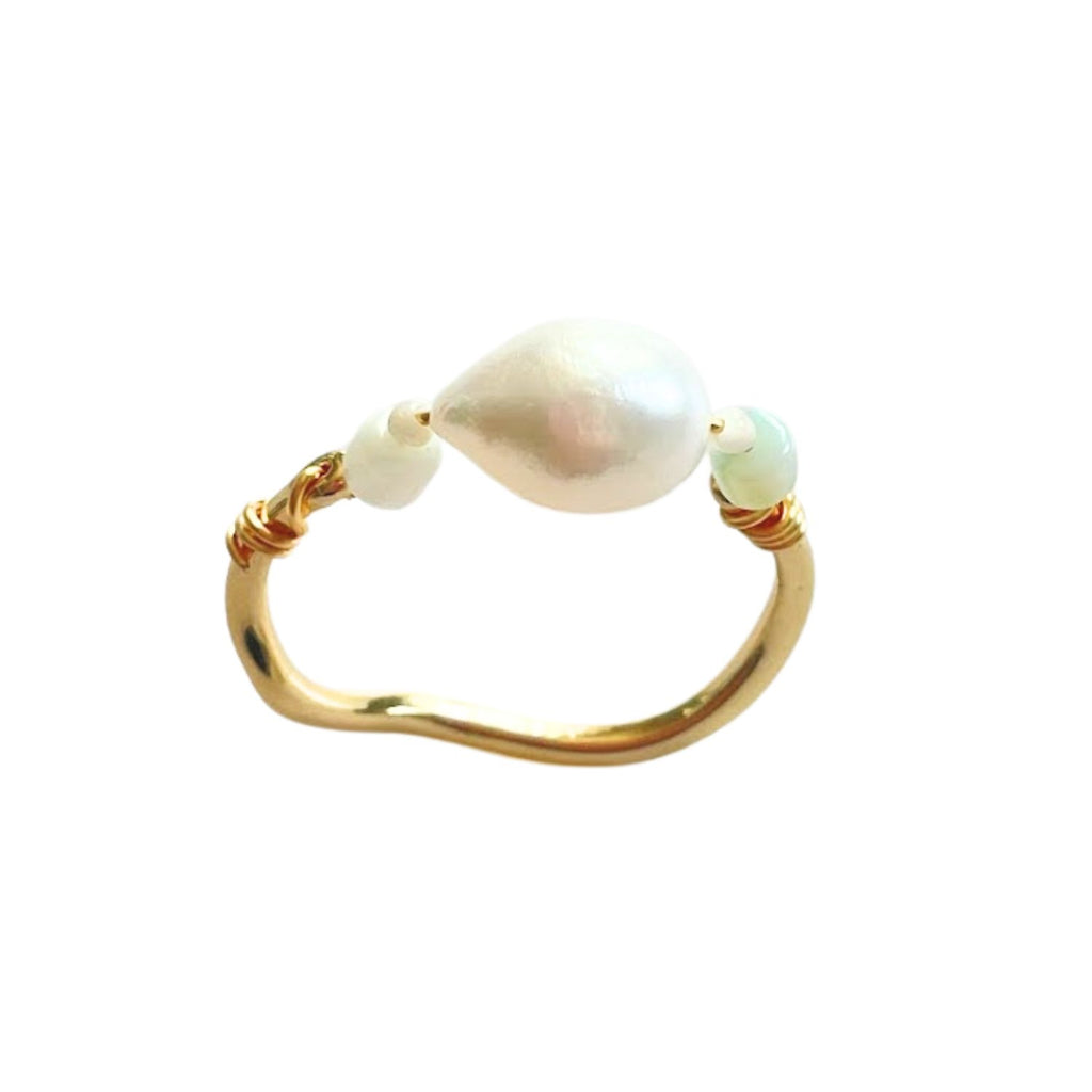 Handmade Gold or Silver-Plated Ring with Baroque Pearl & Seashell Beads-Statement rings