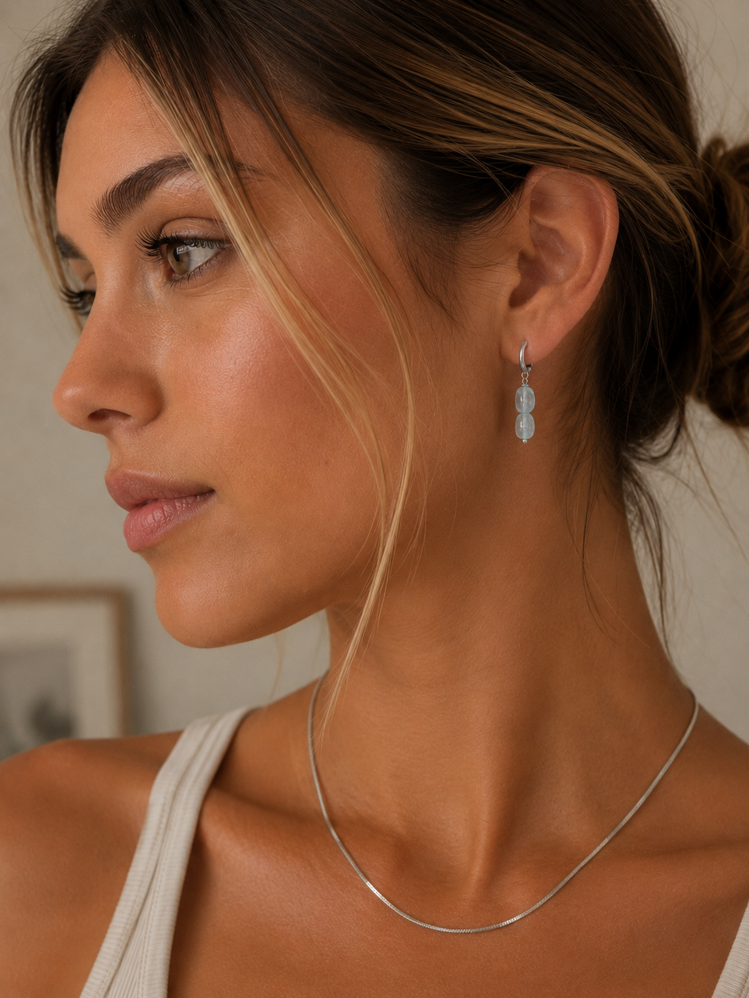 Aquamarine Huggie Earrings – 18k Gold Plated