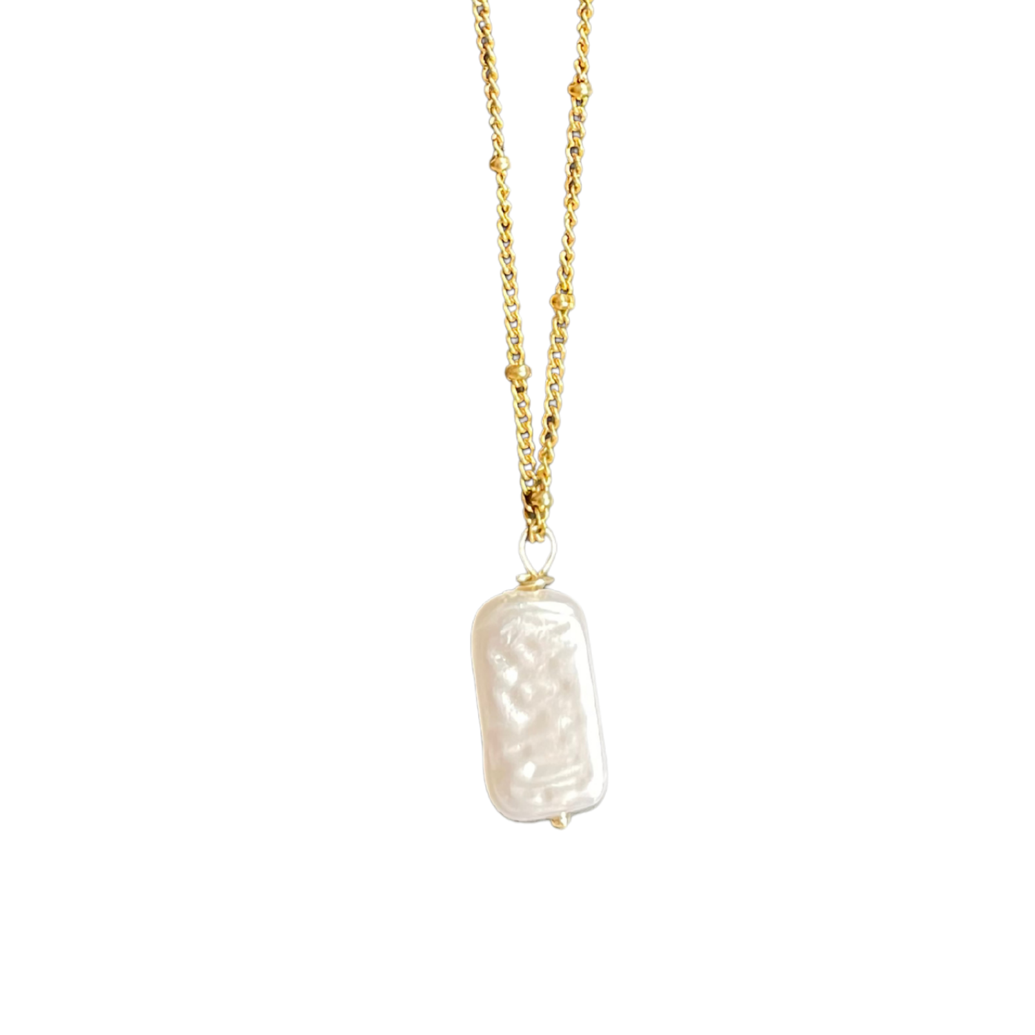 Aura – Beaded Gold Chain Necklace with Baroque-Style Pearl Pendant