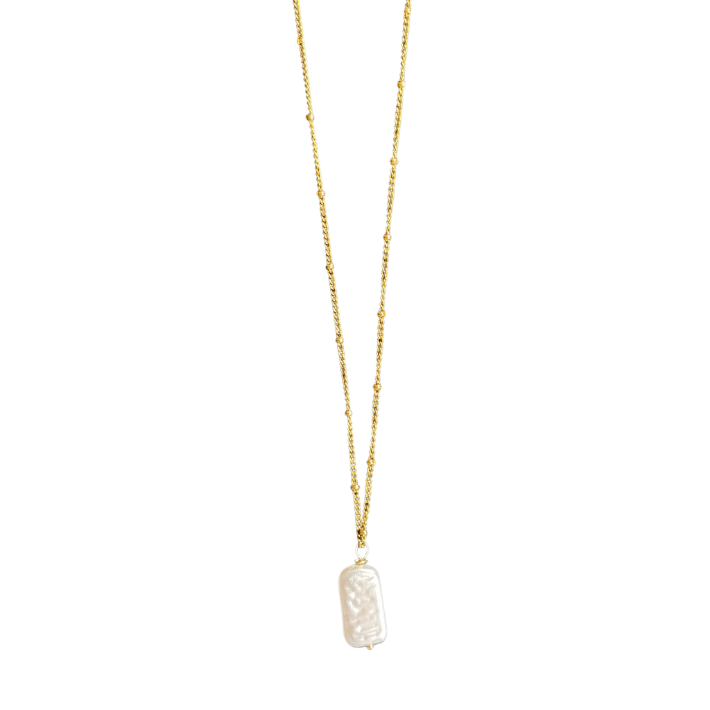 Aura – Beaded Gold Chain Necklace with Baroque-Style Pearl Pendant