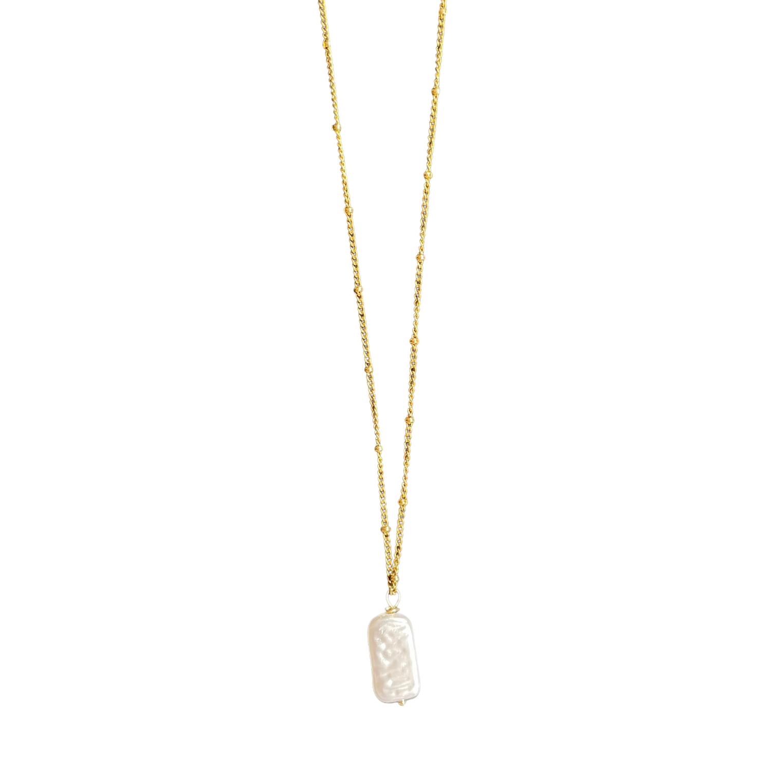 Aura – Beaded Gold Chain Necklace with Baroque-Style Pearl Pendant