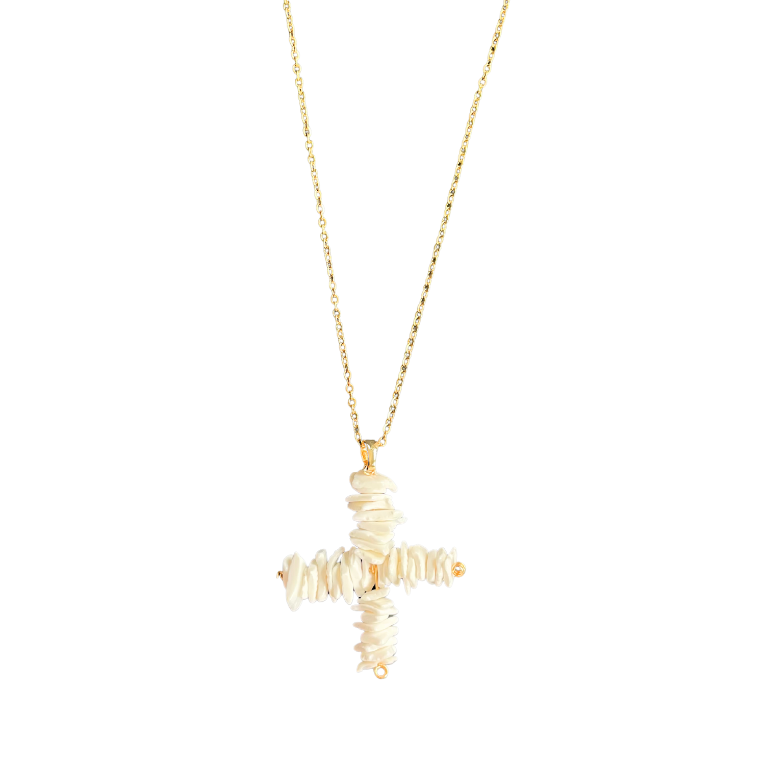 Costa- Mar Shell Cross – Handmade Statement Necklace in 18k Gold