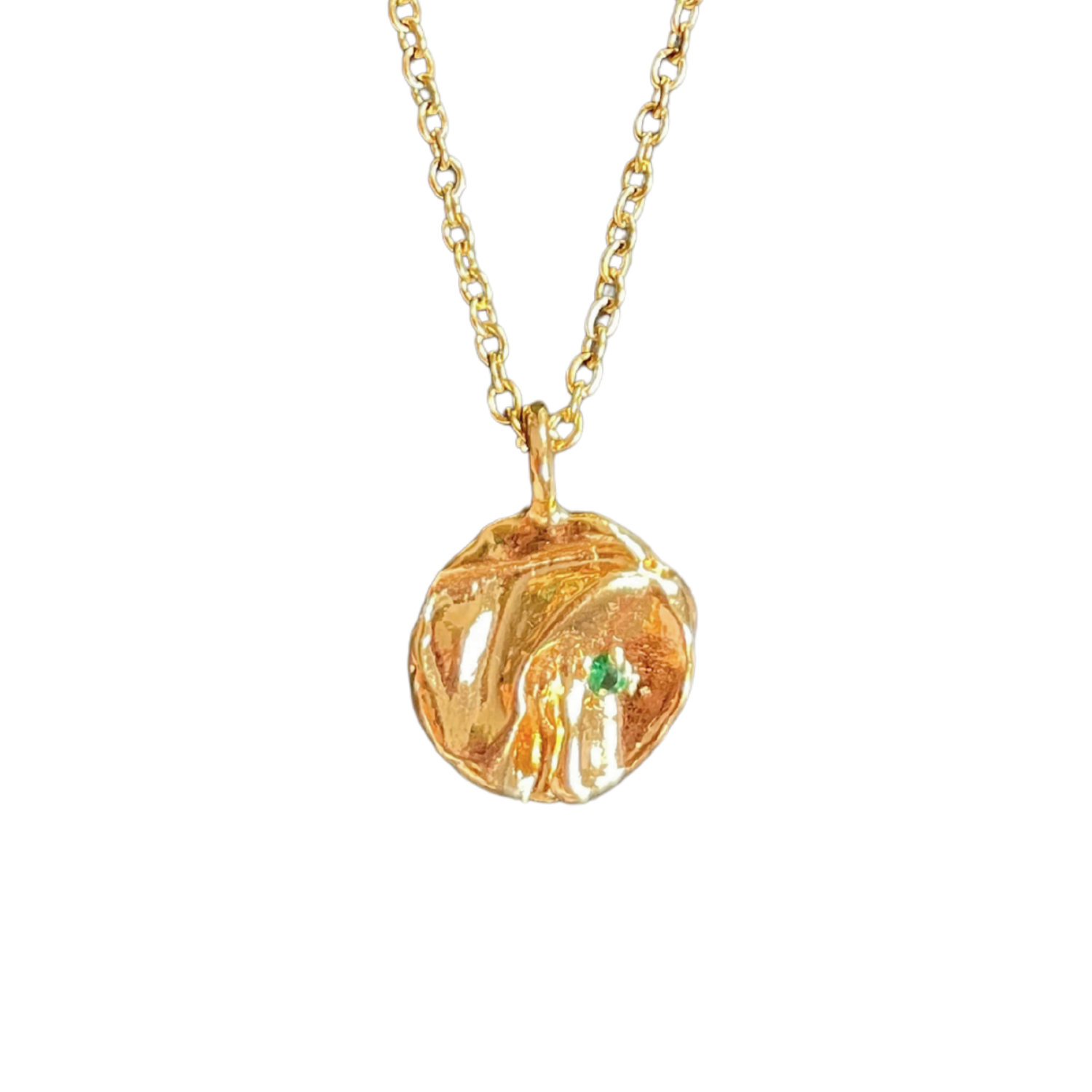 Helena- Organic Gold Pendant Necklace with Green Zirconia