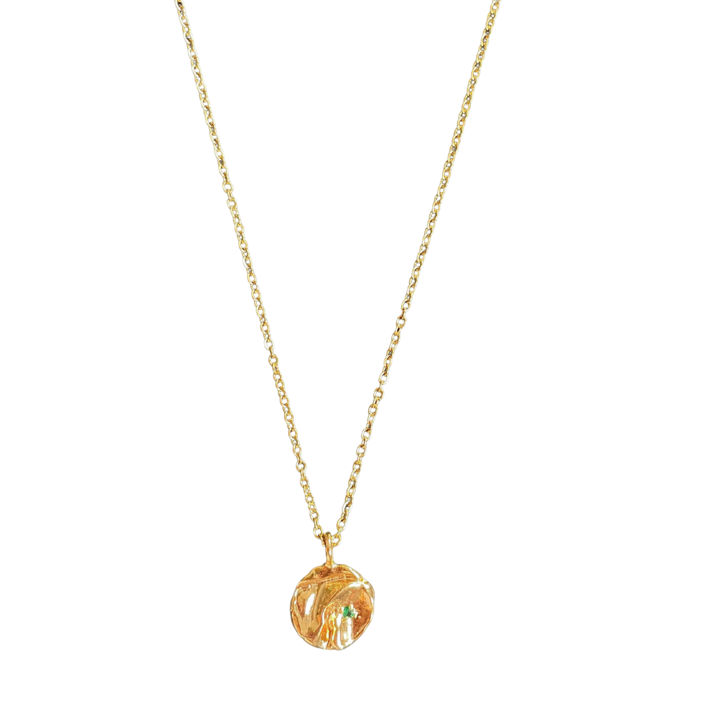 Helena- Organic Gold Pendant Necklace with Green Zirconia