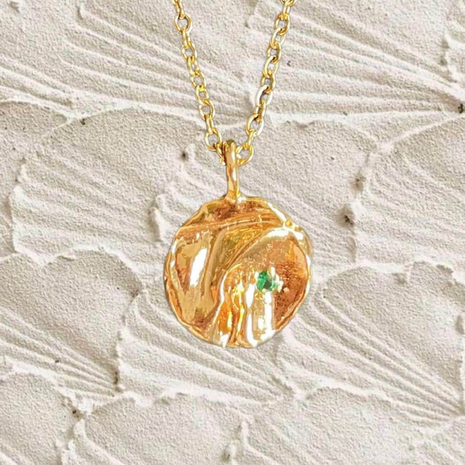Helena- Organic Gold Pendant Necklace with Green Zirconia
