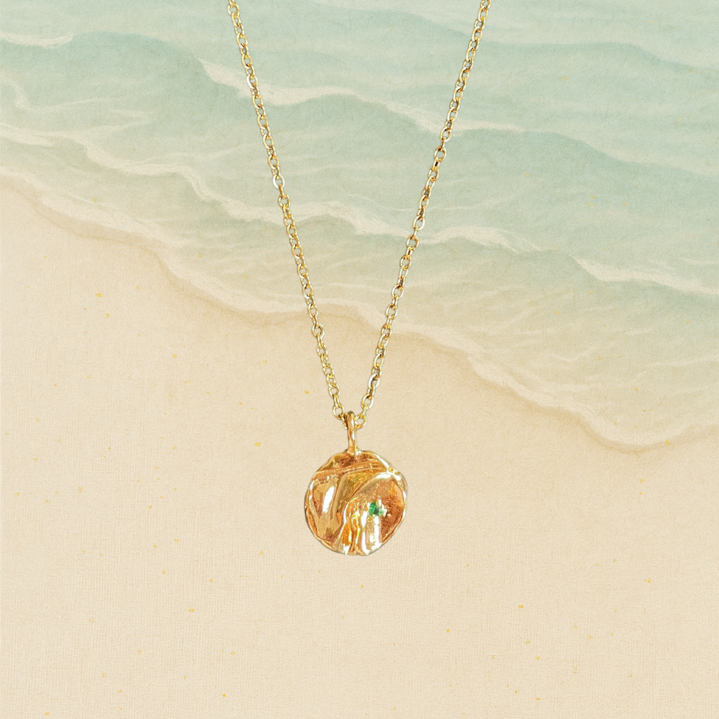 Helena- Organic Gold Pendant Necklace with Green Zirconia