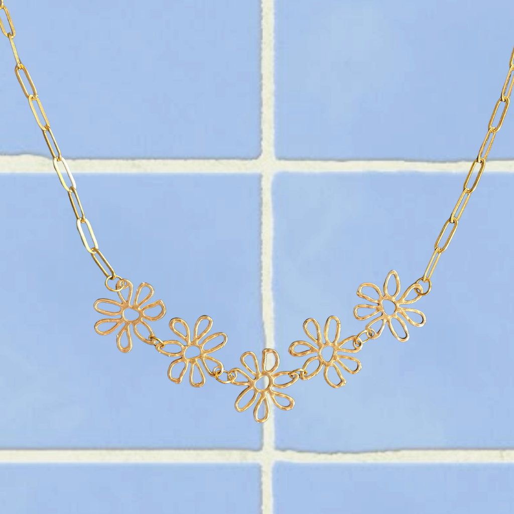 Miley Chunky Flower Necklace in Gold Acrylic (Playful Edit)