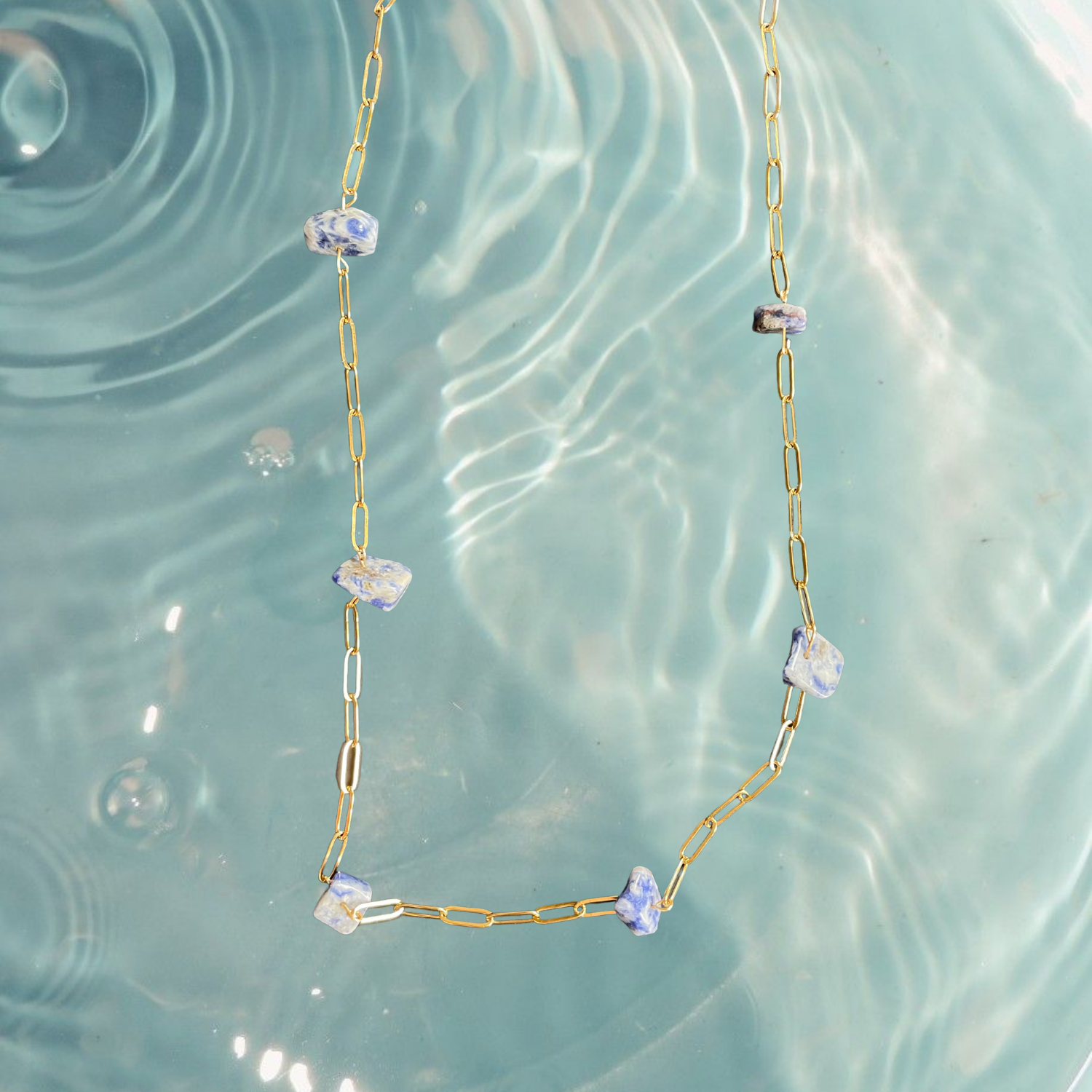 Georgea- Chunky Gold Link Necklace with Sodalite or Amazonite