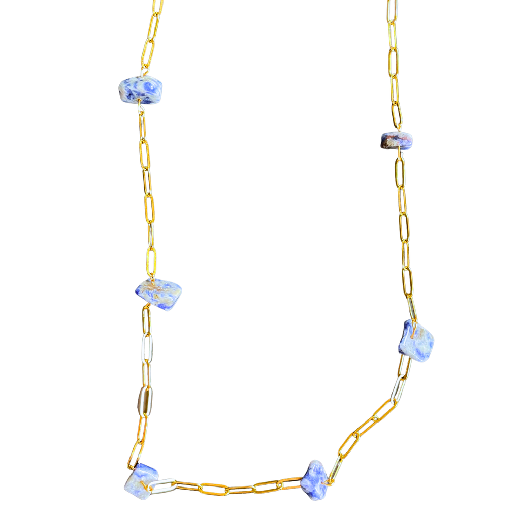 Georgea- Chunky Gold Link Necklace with Sodalite or Amazonite