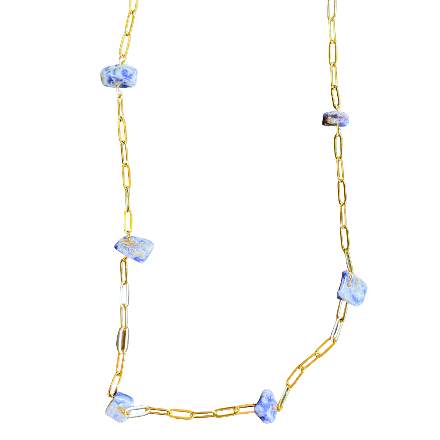 Georgea- Chunky Gold Link Necklace with Sodalite or Amazonite