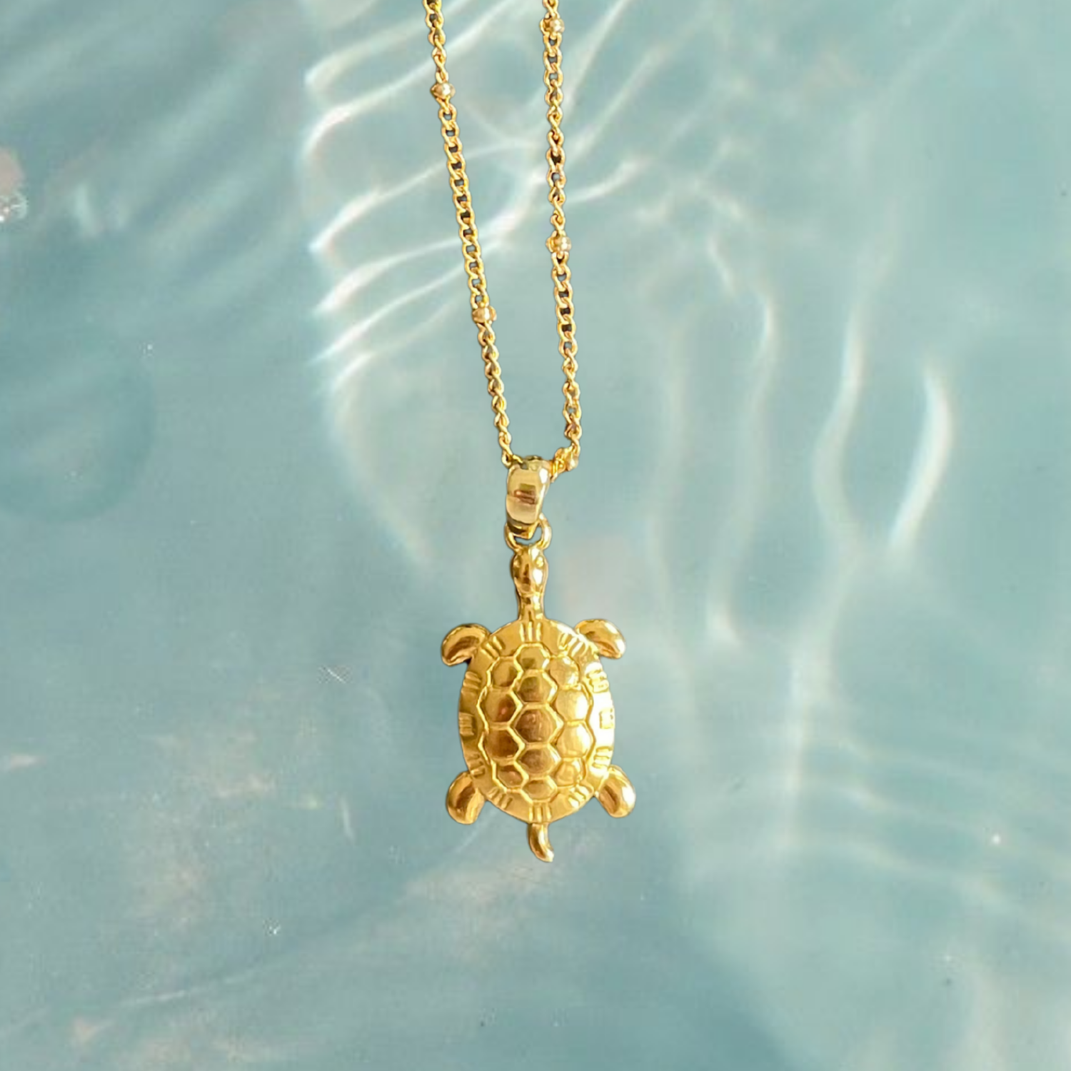 Tortuga – Gold Coastal Necklace with Textured Sea Turtle Pendant