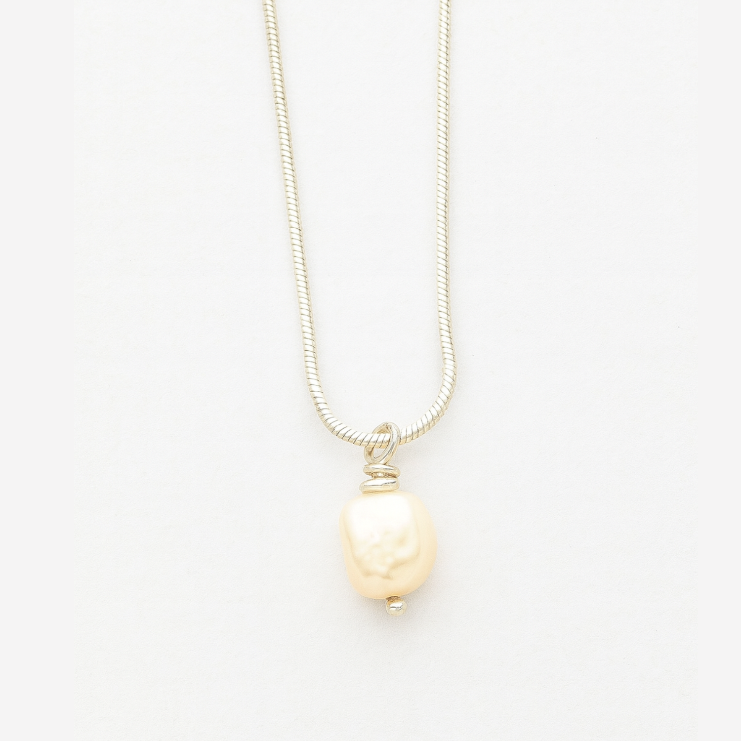 Sterling Silver Snake Chain Necklace with Freshwater Pearl Pendant