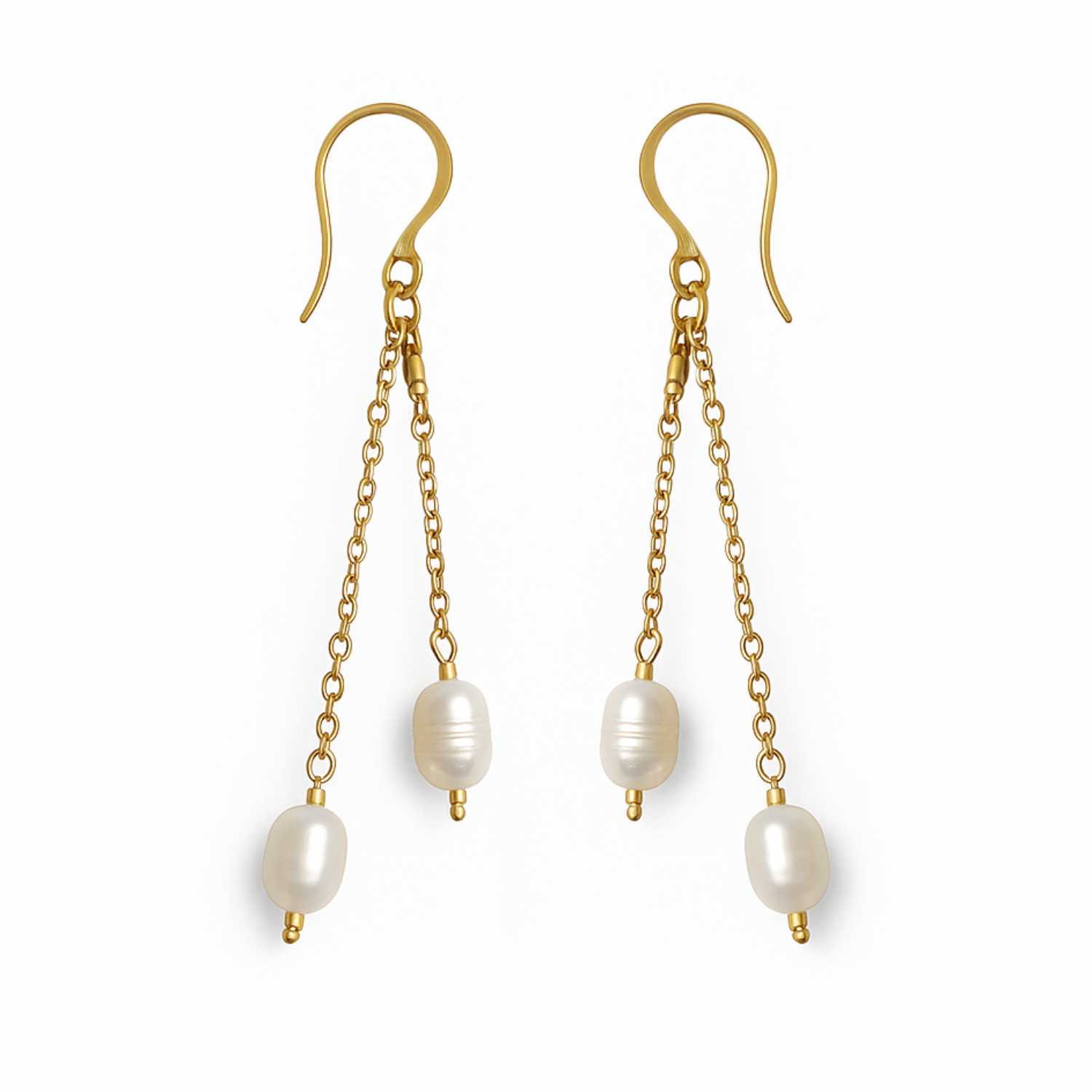 Brisa Larga – Long Freshwater Pearl Earrings with 18K Gold Plated Chain
