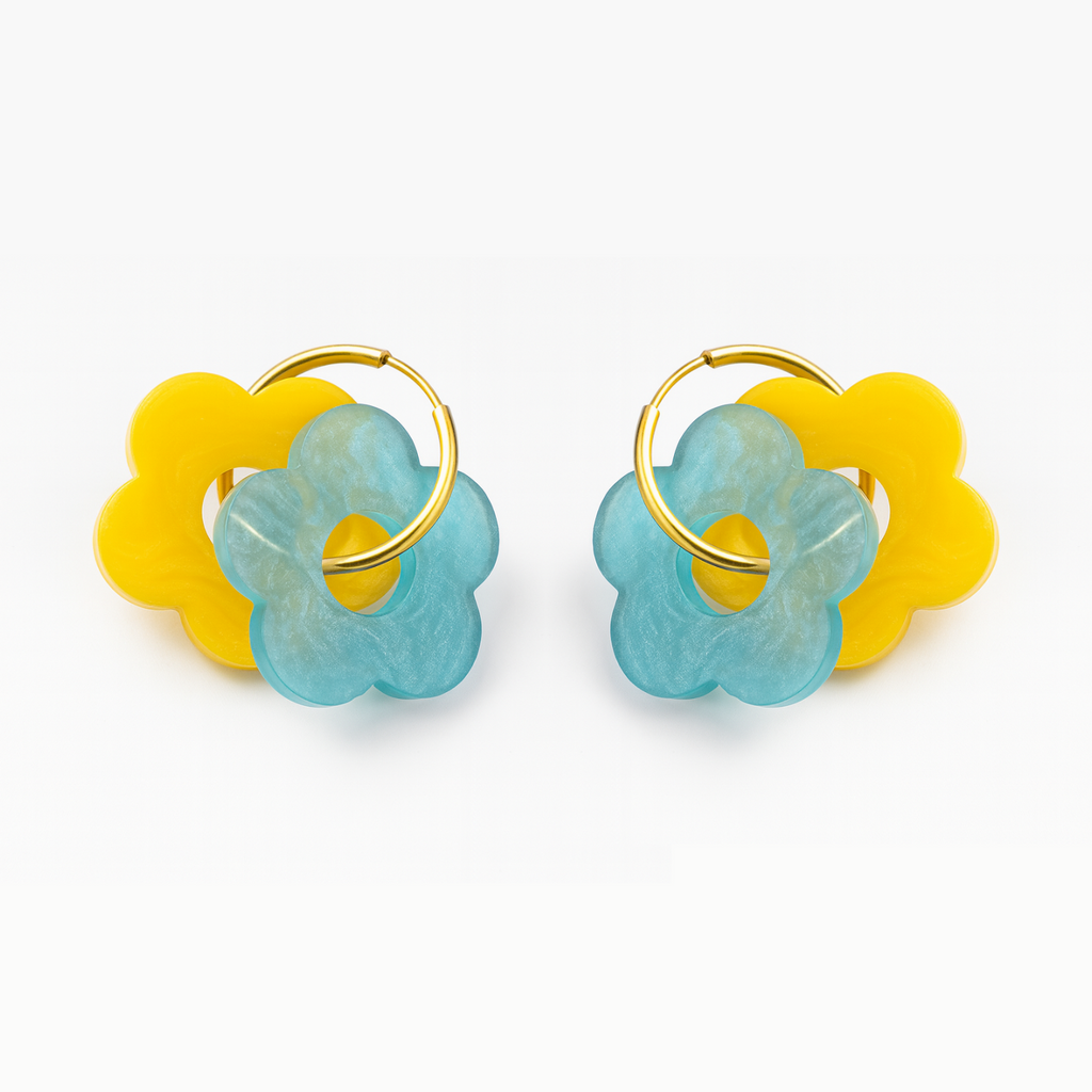 Customisable 22mm Gold Plated Hoops with Resin Flowers