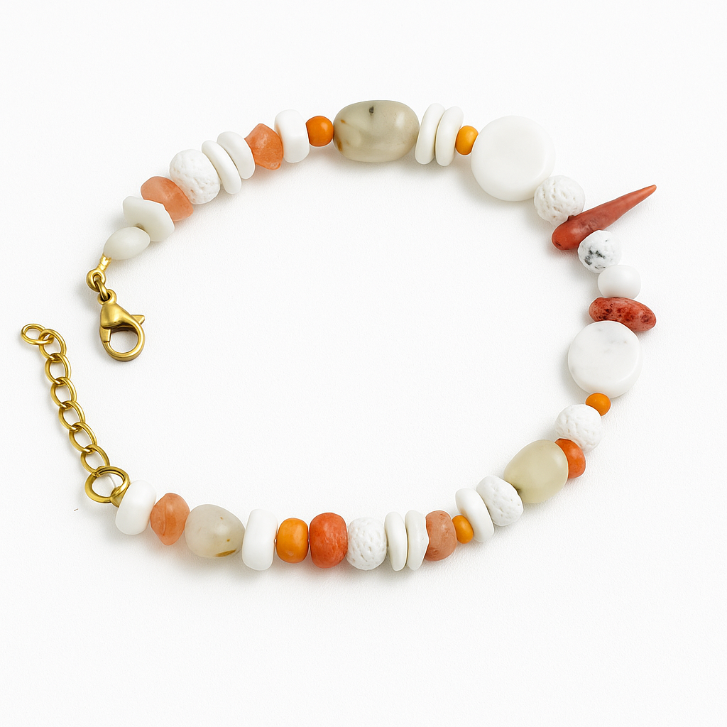 Natural Stone & Seashell Bracelet – Gold