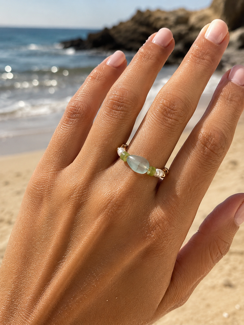 Calypso Aquamarine & Jade Handmade Ring